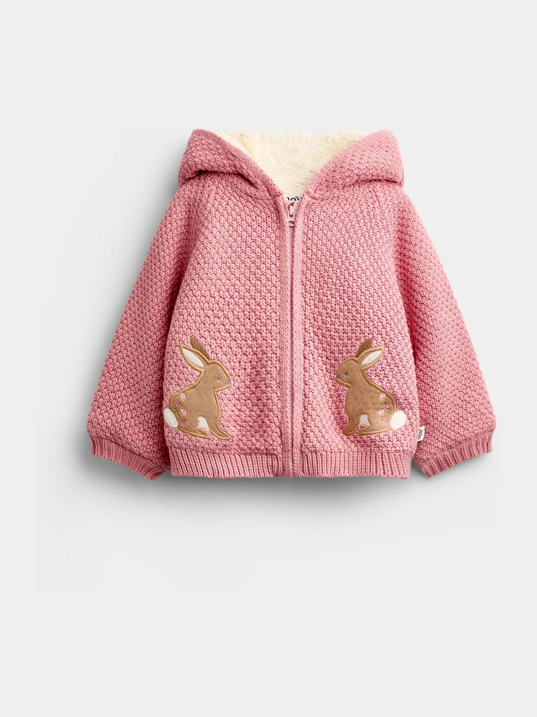 Mid Pink Bunny Appliqué Knitted Baby Hoodie - Image 1 of 4