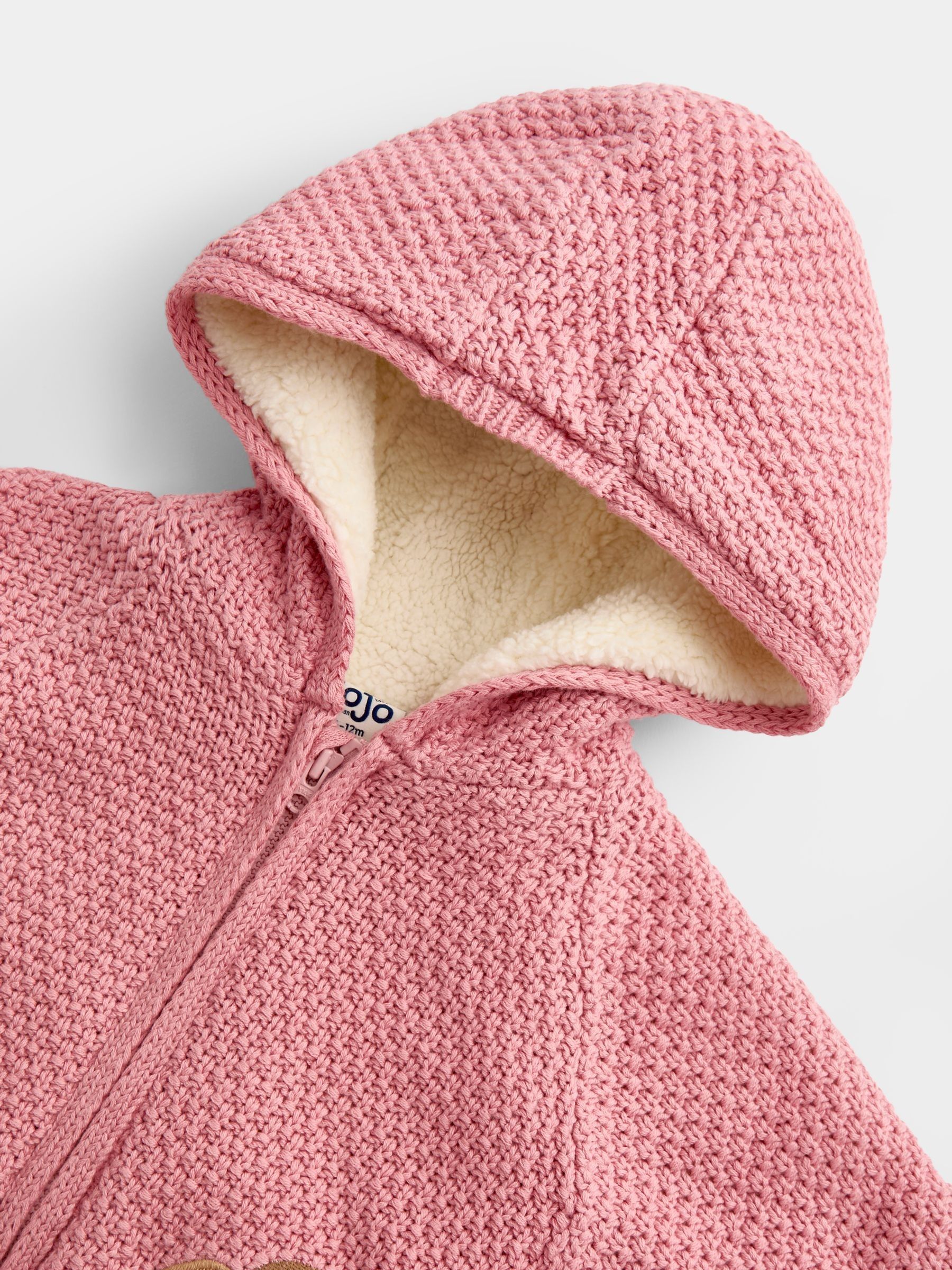 Mid Pink Bunny Appliqué Knitted Baby Hoodie - Image 3 of 4