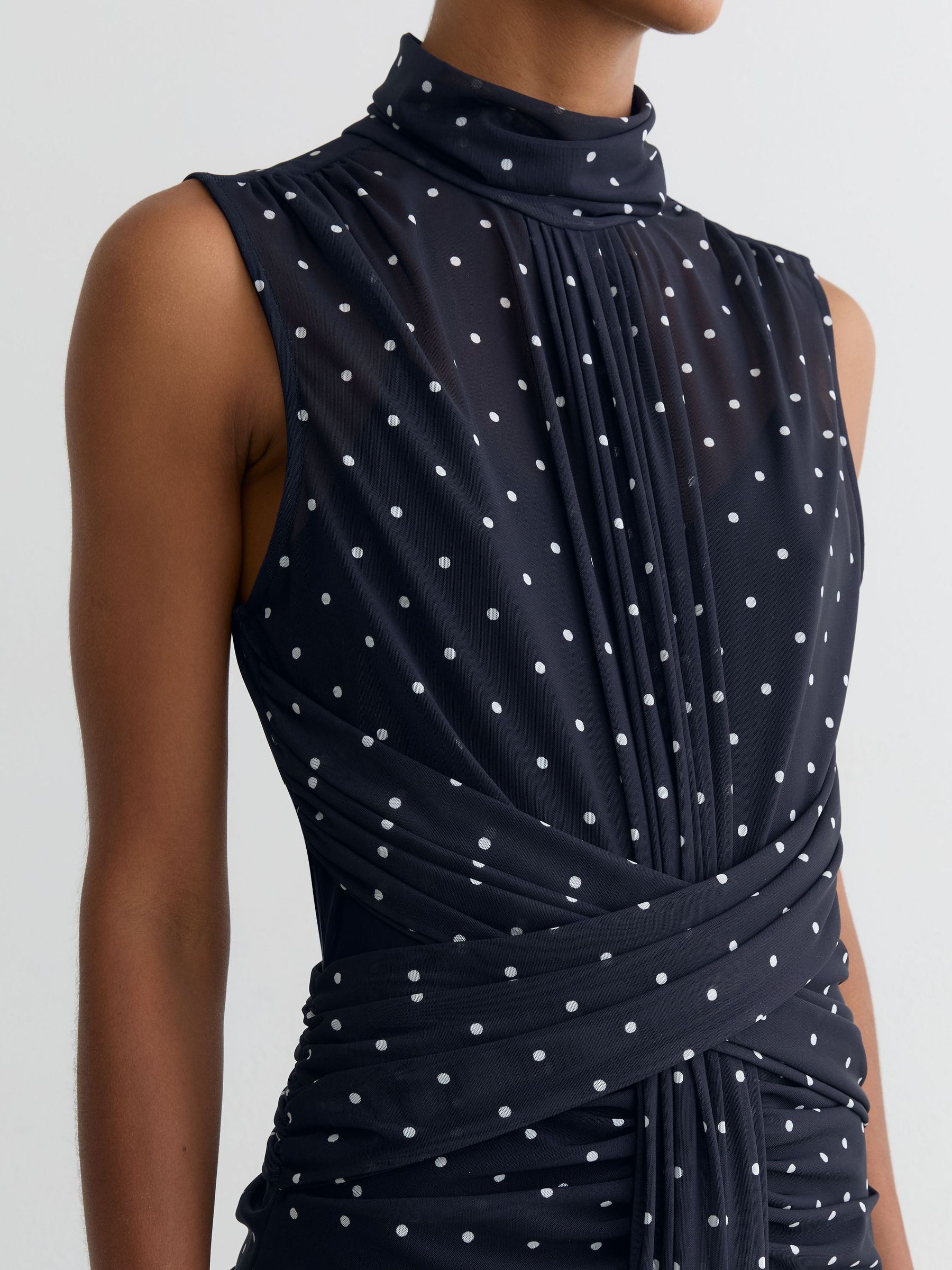 Petite Polka-Dot Print Sleeveless Maxi Dress in Navy/Ivory - Image 4 of 8