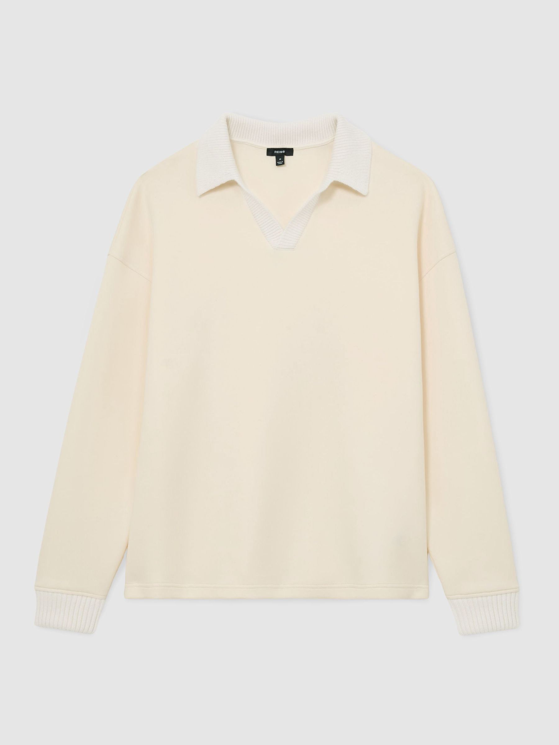 Premium Interlock Open-Collar Sweatshirt in Off White - Image 2 of 6