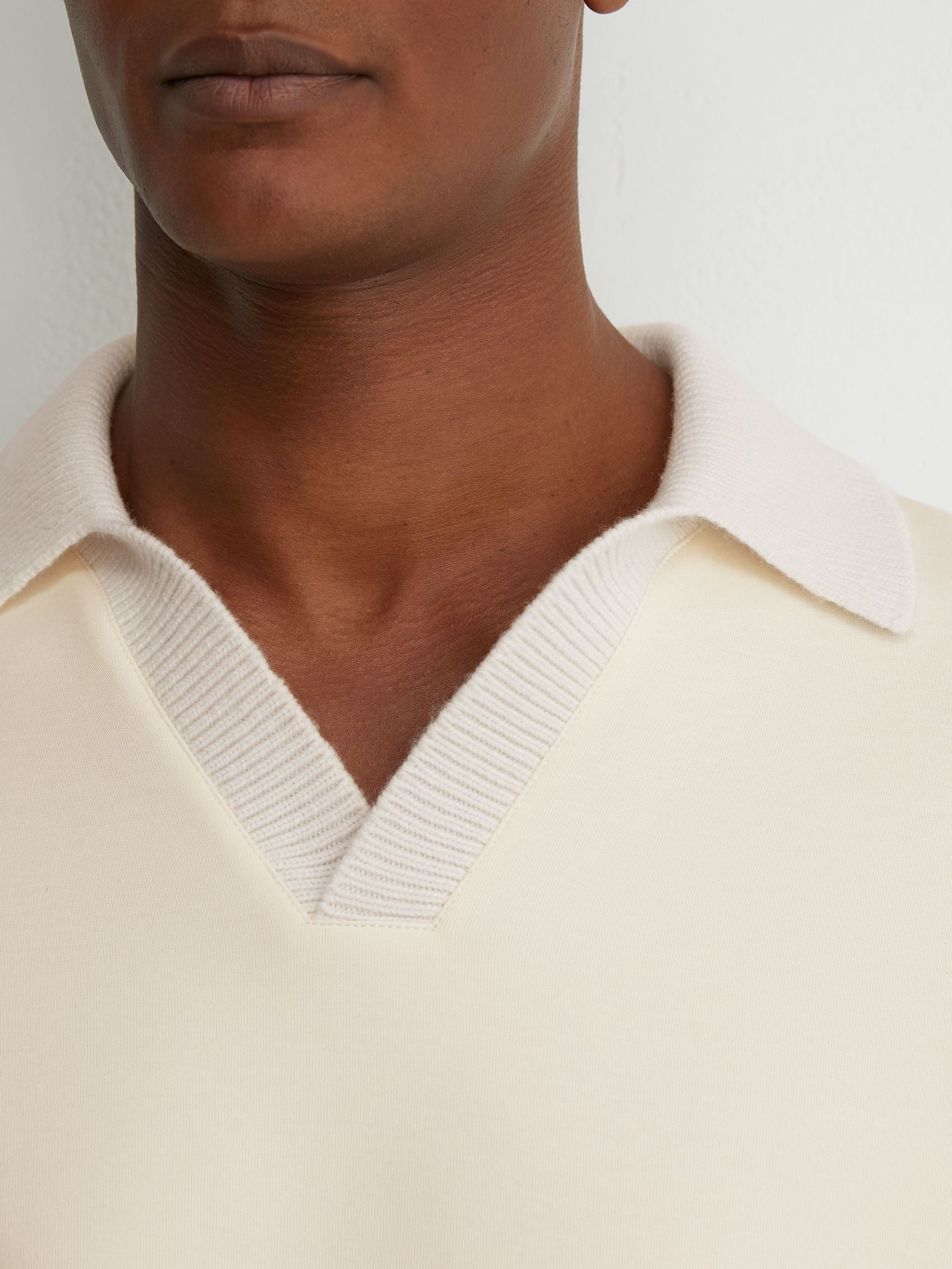 Premium Interlock Open-Collar Sweatshirt in Off White - Image 3 of 6