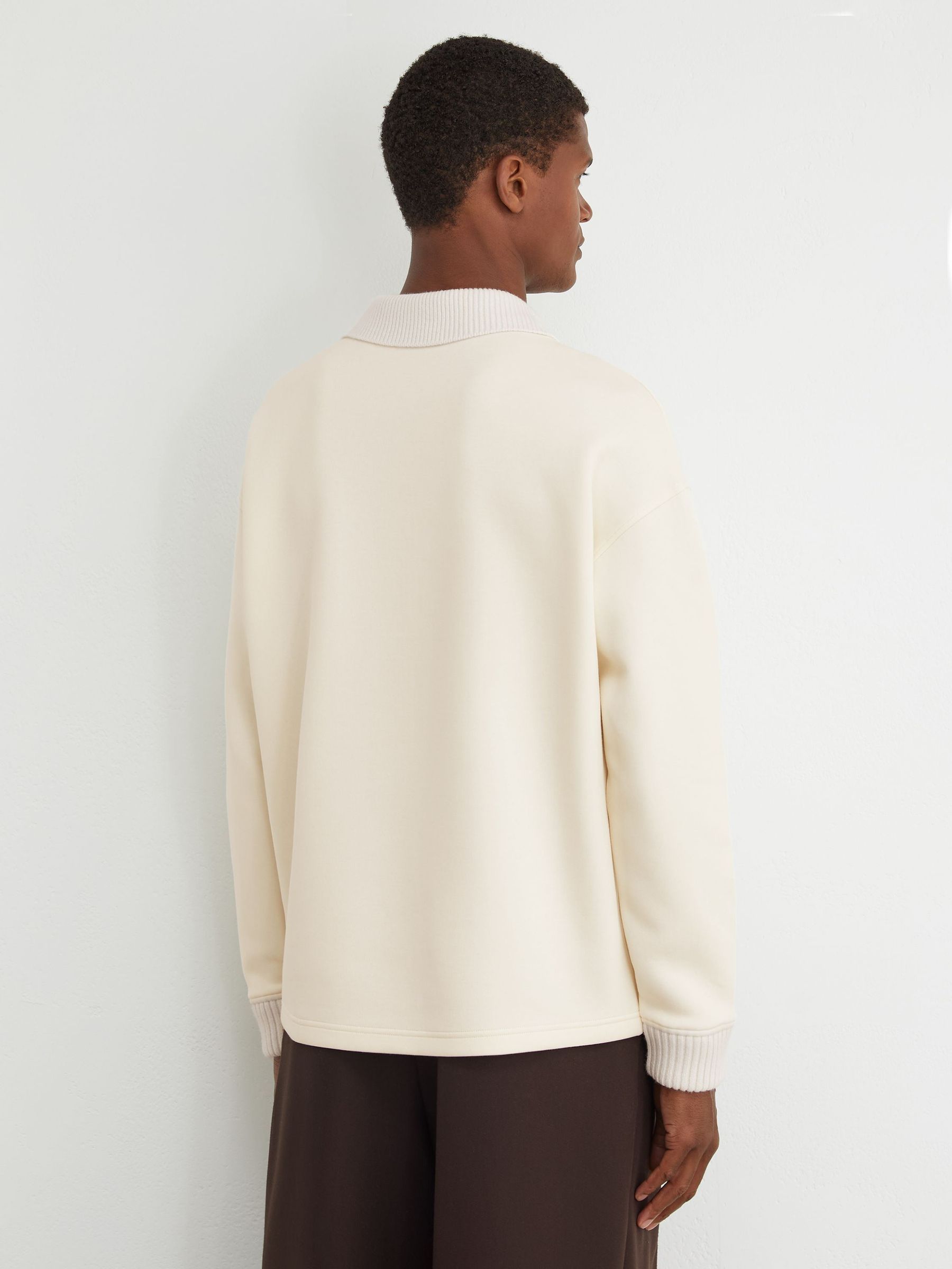Premium Interlock Open-Collar Sweatshirt in Off White - Image 5 of 6