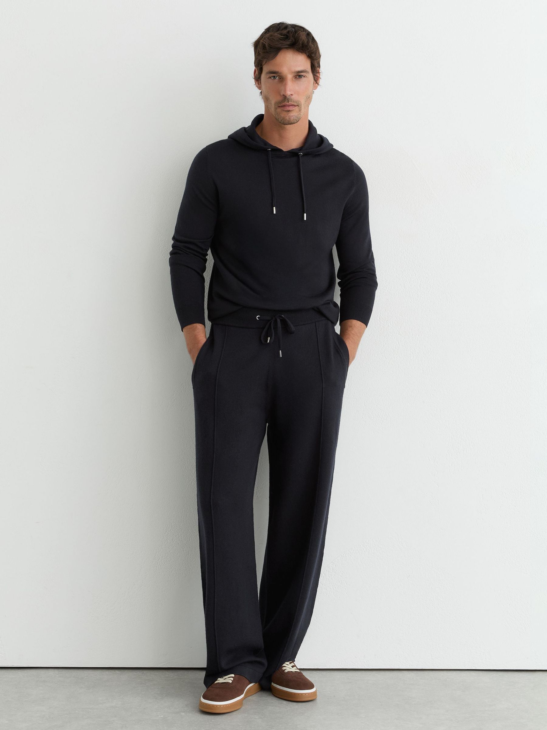 Merino Wool-Blend Relaxed-Fit Joggers in Navy - Image 1 of 8