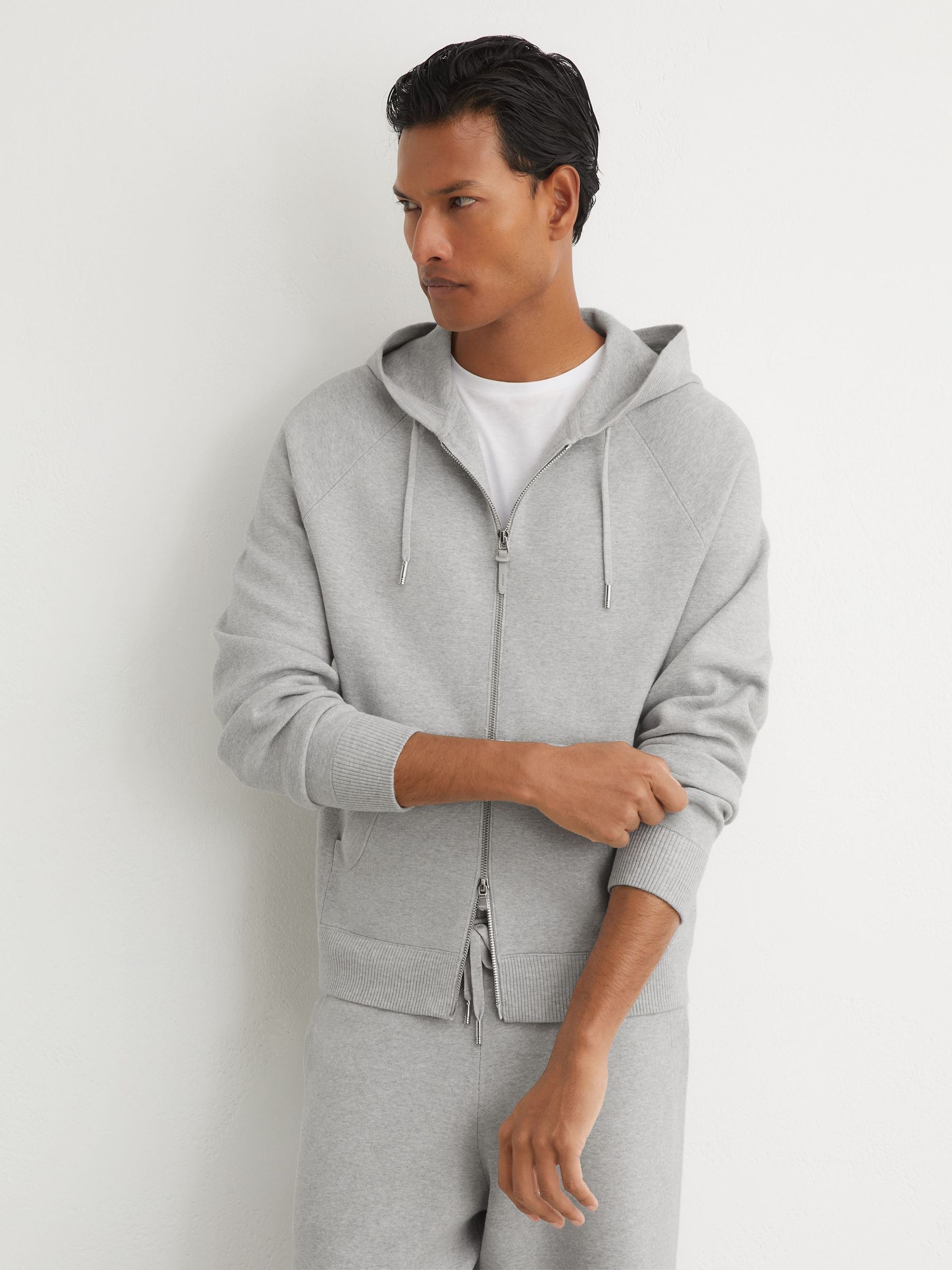 R-Flex Zip-Through Knitted Hoodie in Soft Grey - Image 3 of 10