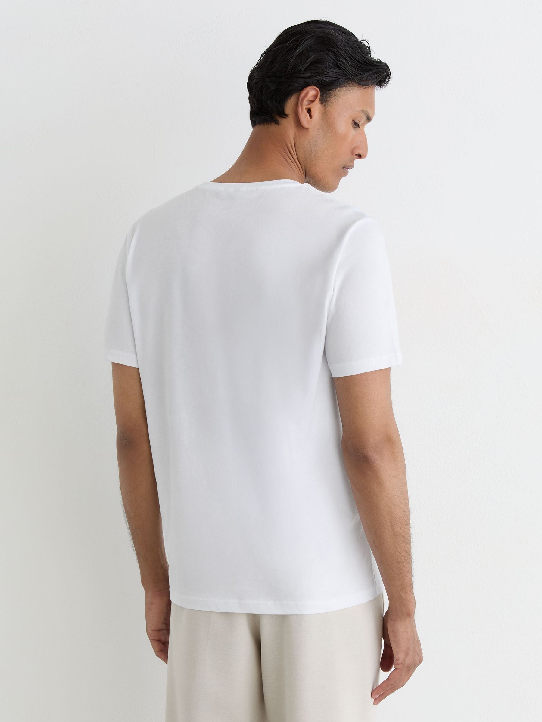 Lot de 3 T-shirts ajustés à col rond en coton, coloris blanc/blé chiné/marron coco - Image 4 de 5