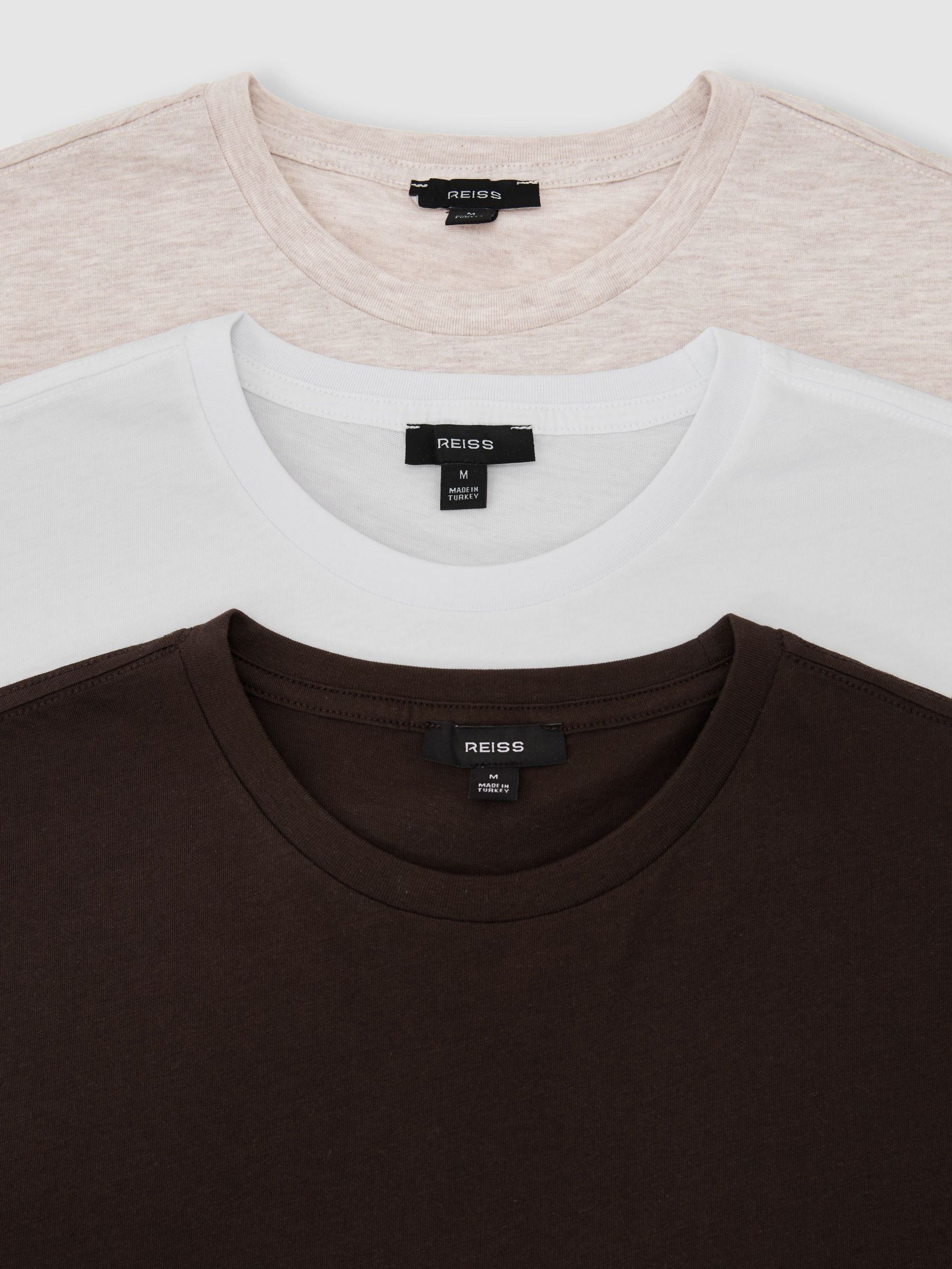 Lot de 3 T-shirts ajustés à col rond en coton, coloris blanc/blé chiné/marron coco - Image 5 de 5
