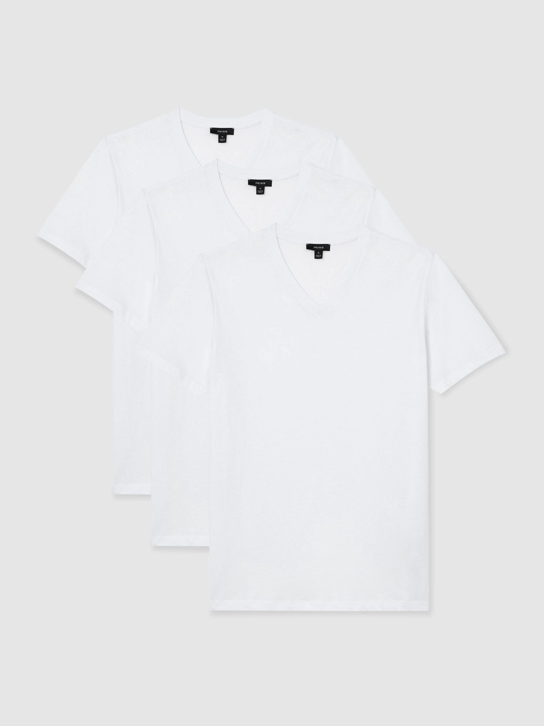 3-Pack Cotton V-Neck Tailored-Fit T-Shirts in White - Image 1 of 6