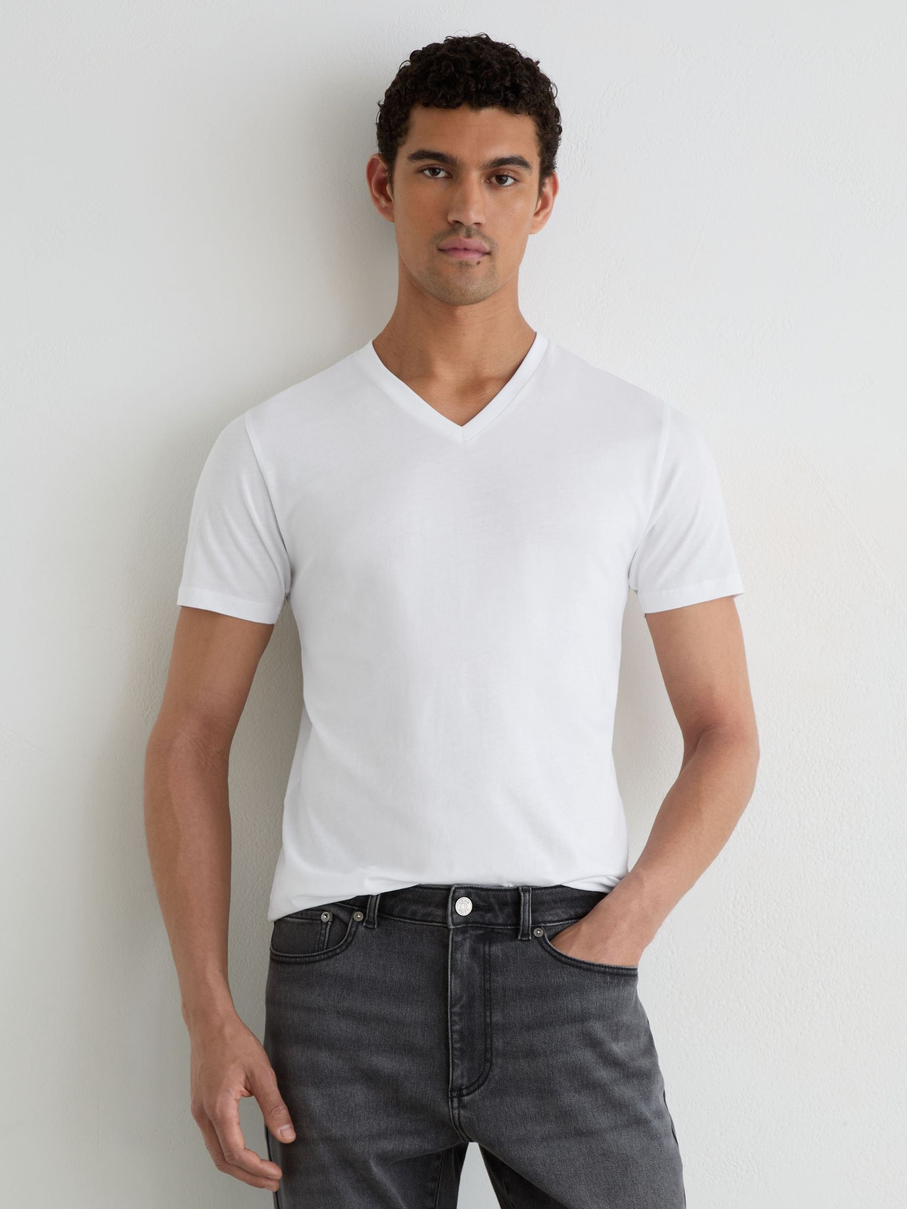 3-Pack Cotton V-Neck Tailored-Fit T-Shirts in White - Image 2 of 6