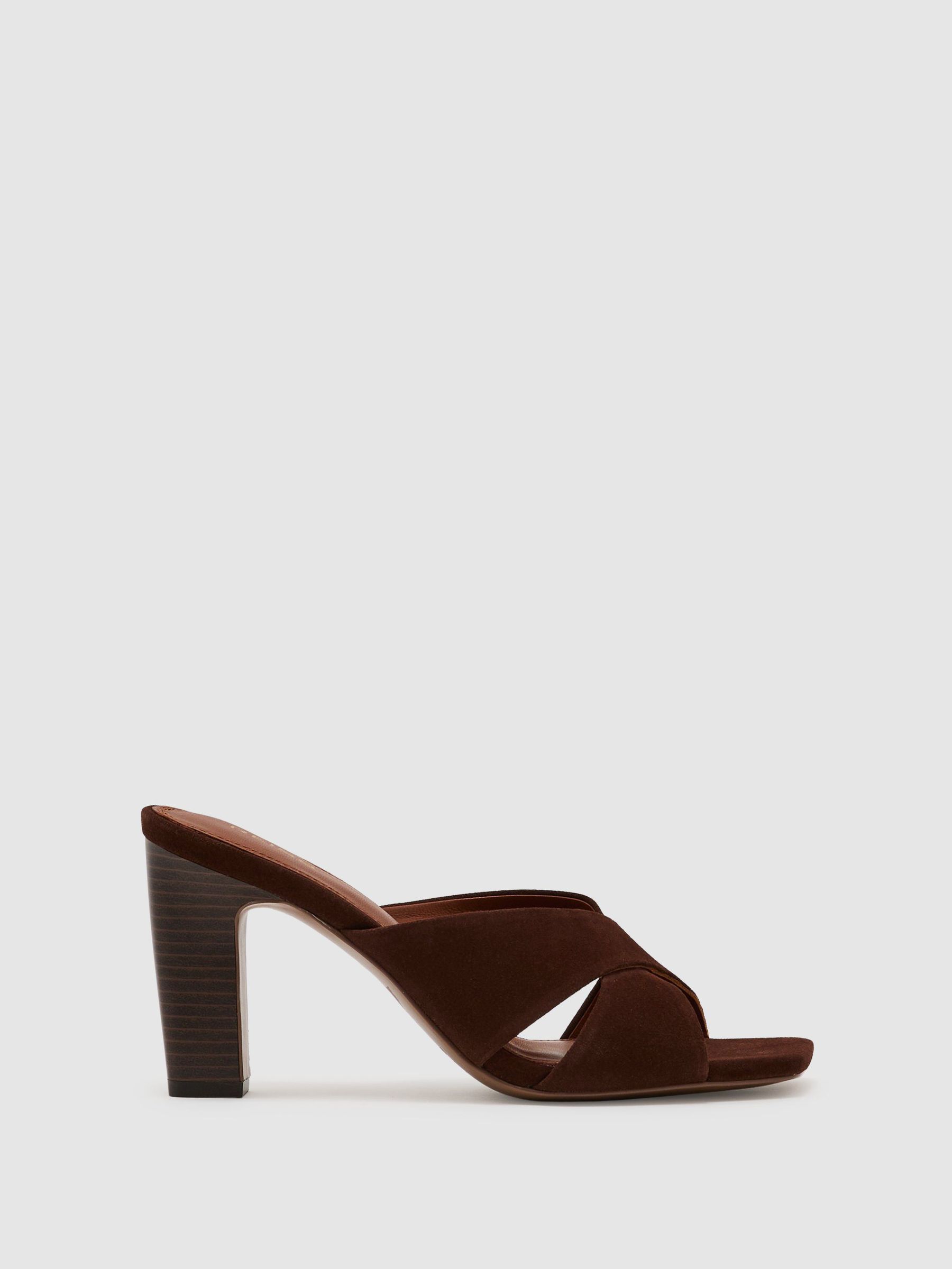 Suede Cross-Strap Block-Heel Mules in Chocolate - Image 2 of 5 Suede Cross-Strap Block-Heel Mules in Chocolate - Image 2 of 5