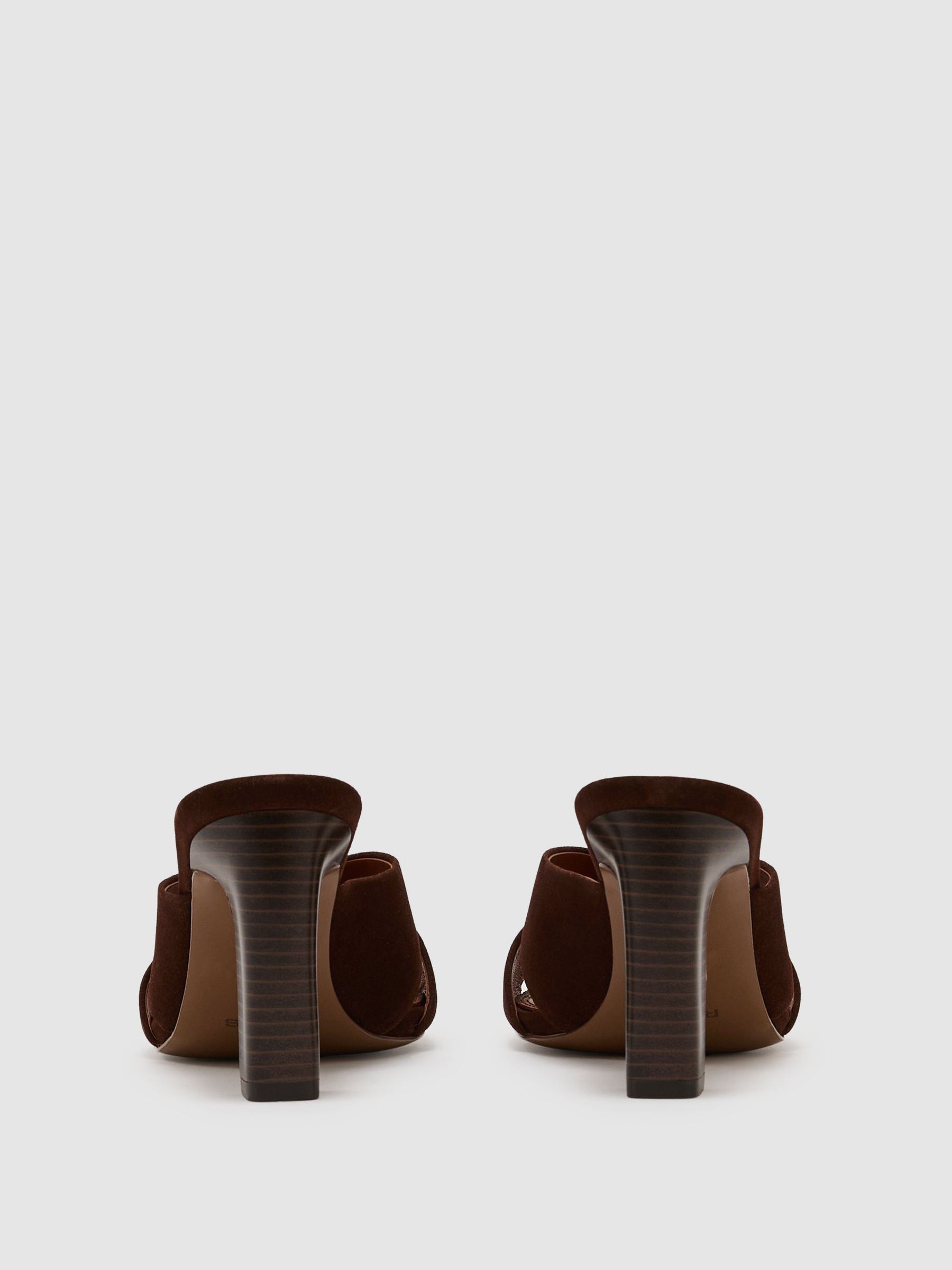 Suede Cross-Strap Block-Heel Mules in Chocolate - Image 4 of 5