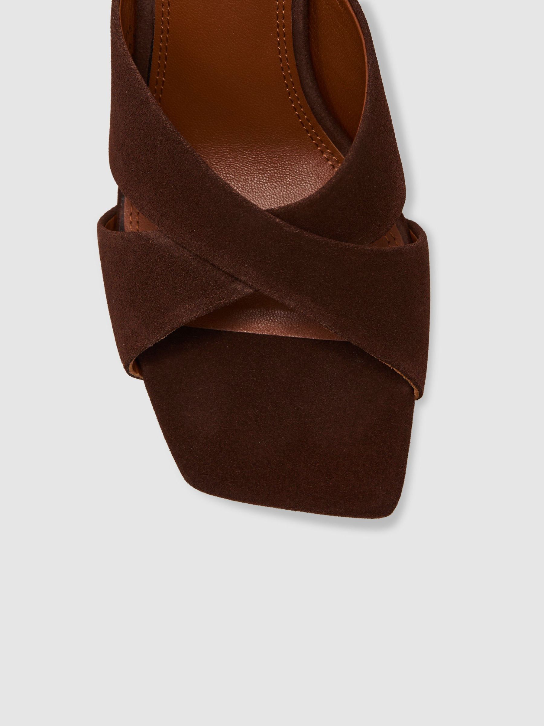 Suede Cross-Strap Block-Heel Mules in Chocolate - Image 5 of 5
