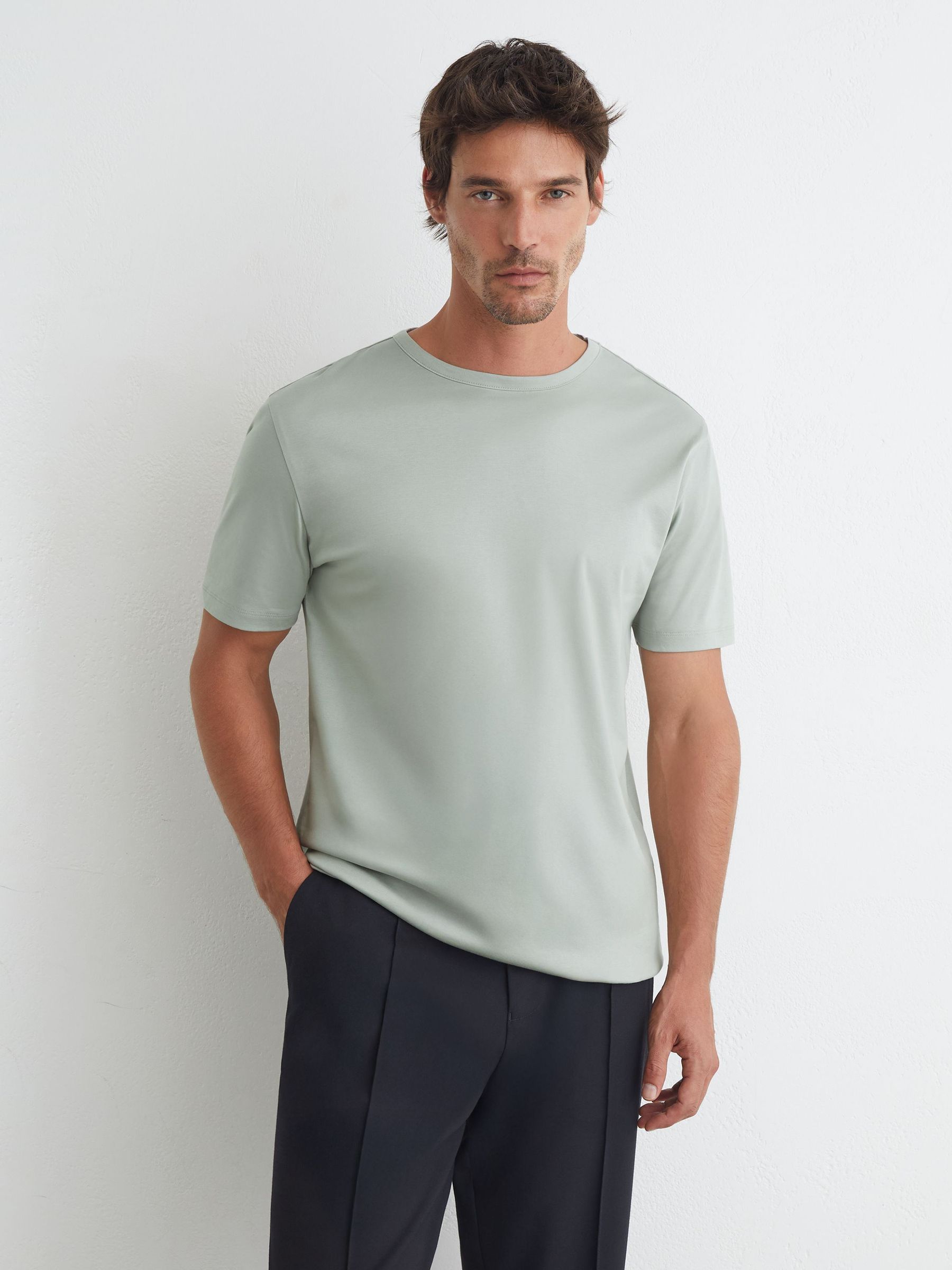 Air-Water Cotton Tailored-Fit T-Shirt in Light Sage Green - Image 4 of 6