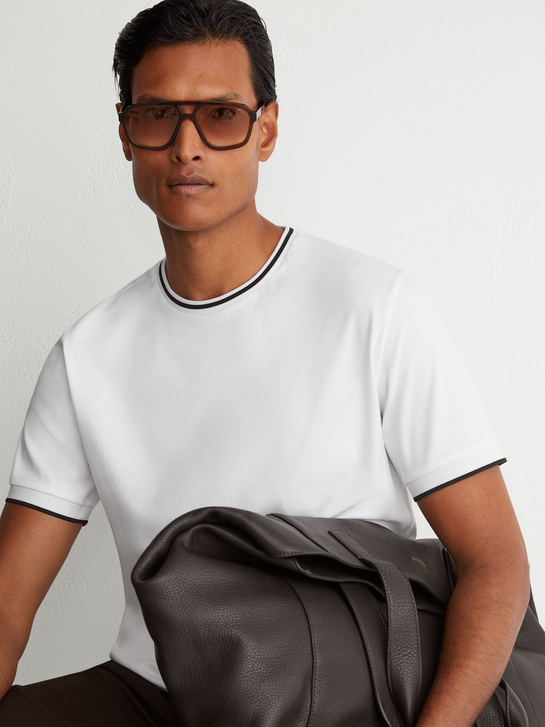 Air-Water Cotton Tipped Tailored-Fit T-Shirt in White - Billede 1 af 6