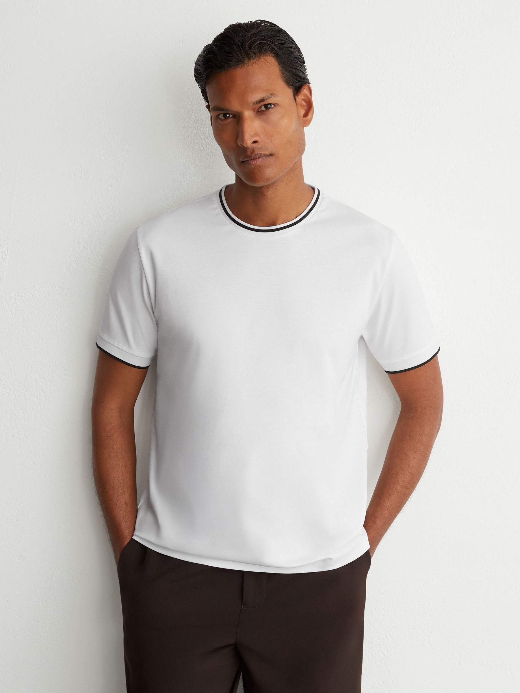 Air-Water Cotton Tipped Tailored-Fit T-Shirt in White - Billede 3 af 6