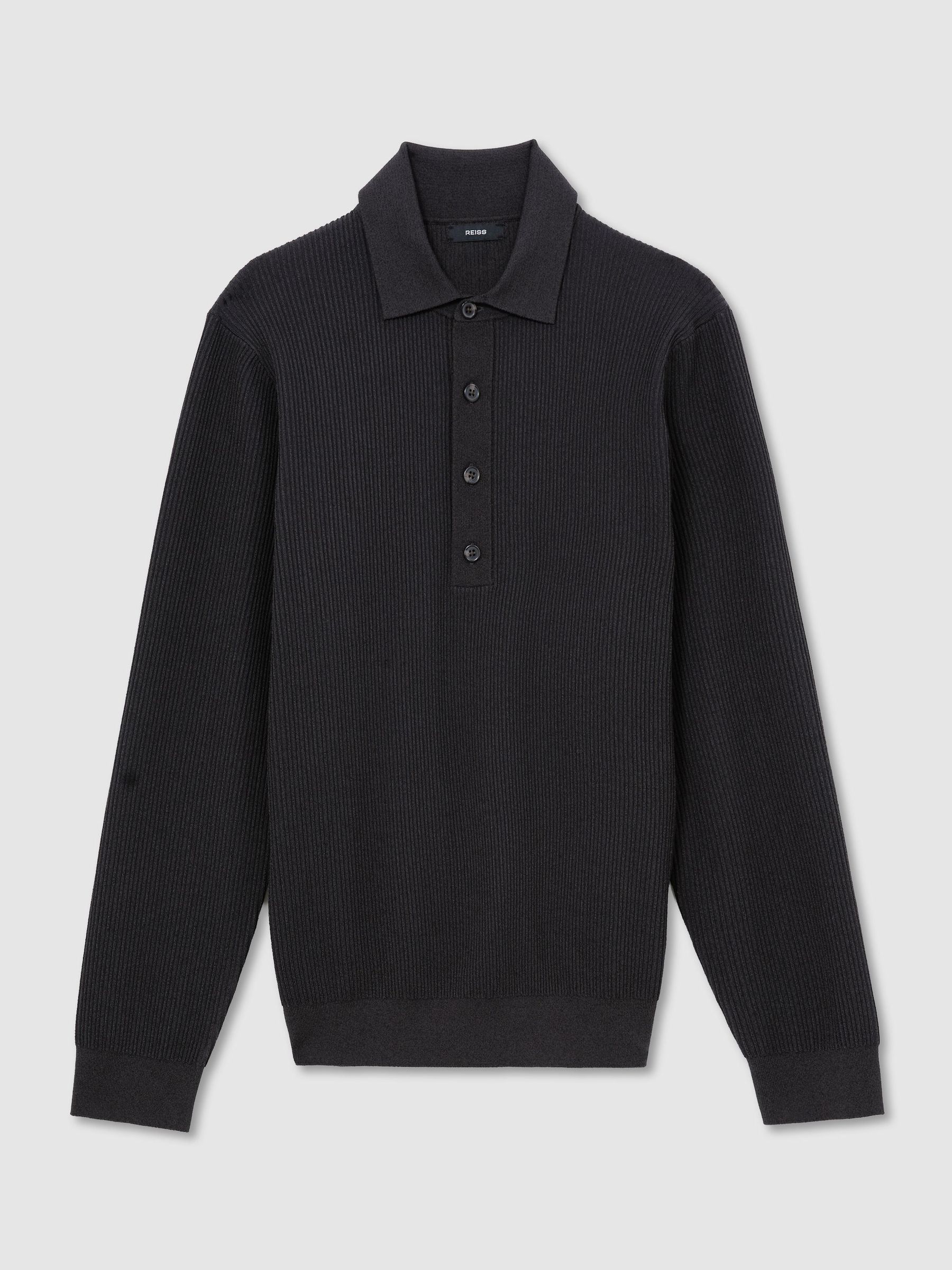 Ribbed Half-Button Polo Shirt in Dark Green - Image 2 of 7