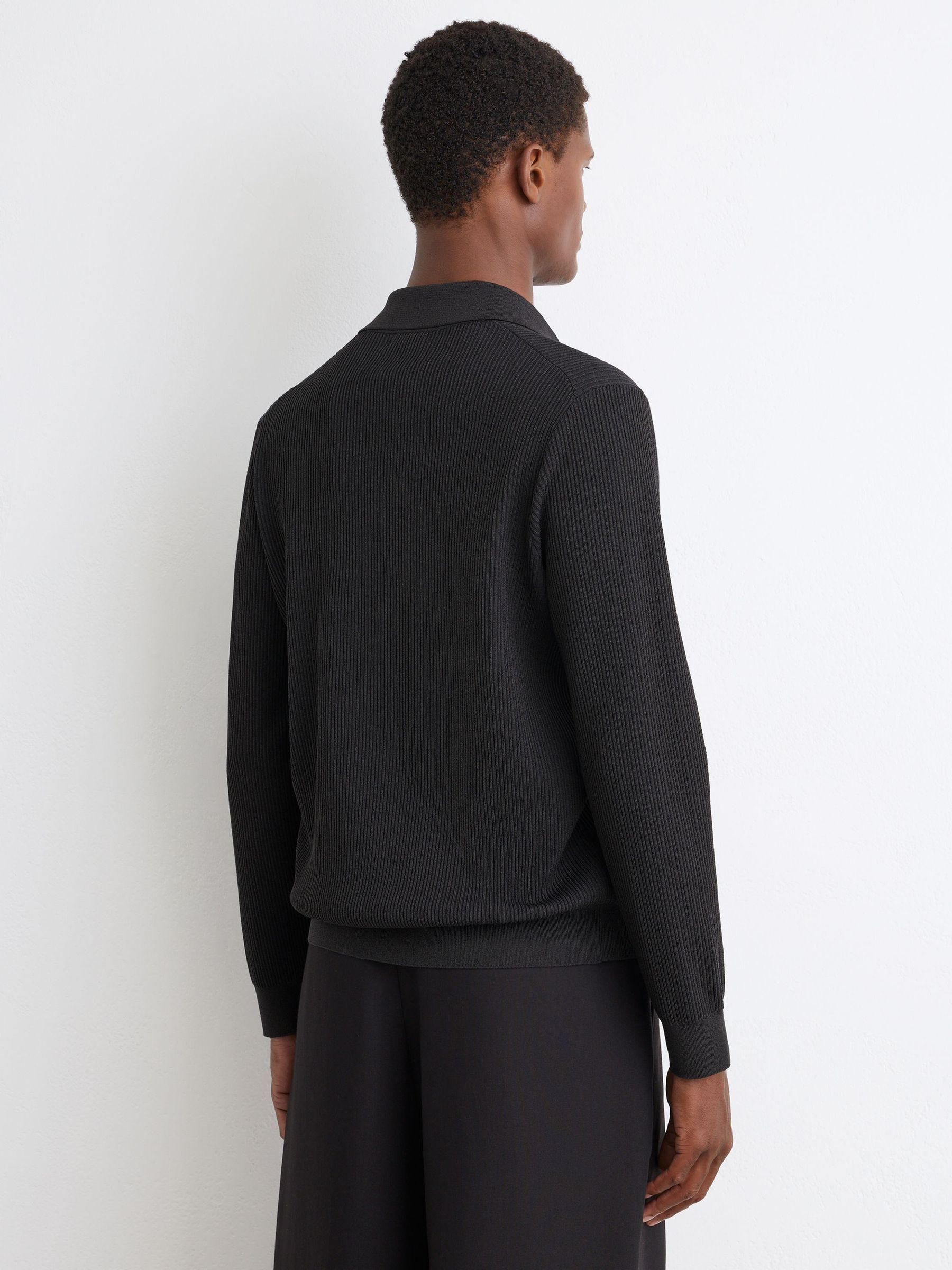 Ribbed Half-Button Polo Shirt in Dark Green - Image 5 of 7