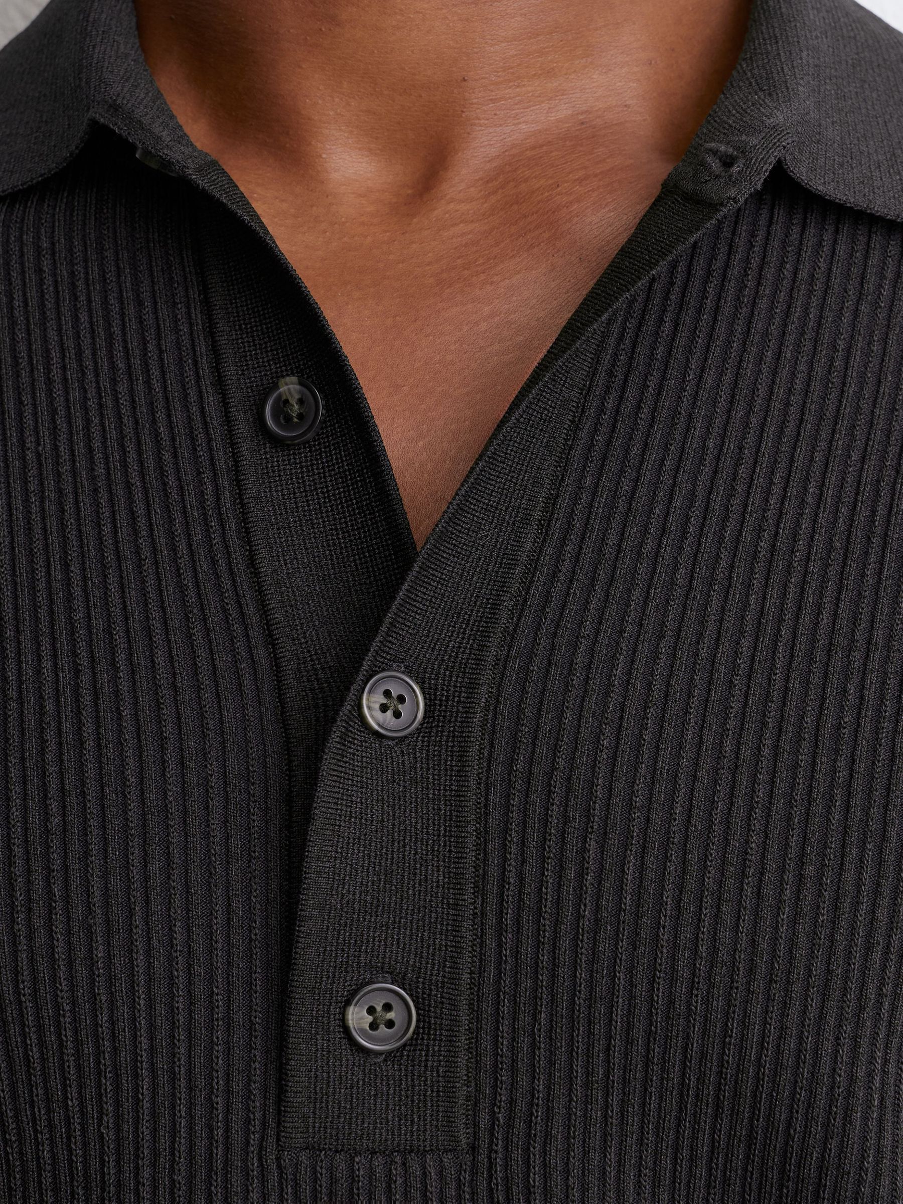 Ribbed Half-Button Polo Shirt in Dark Green - Image 6 of 7