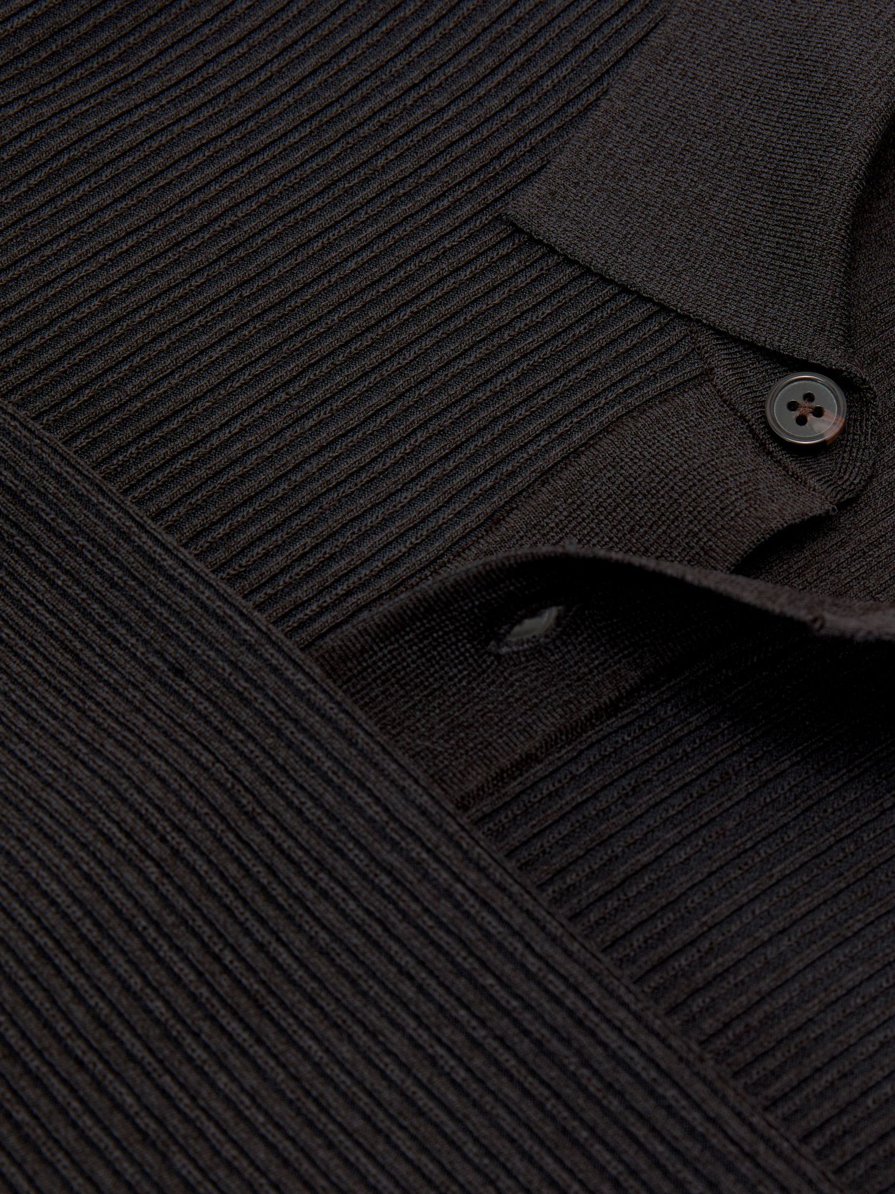 Ribbed Half-Button Polo Shirt in Dark Green - Image 7 of 7