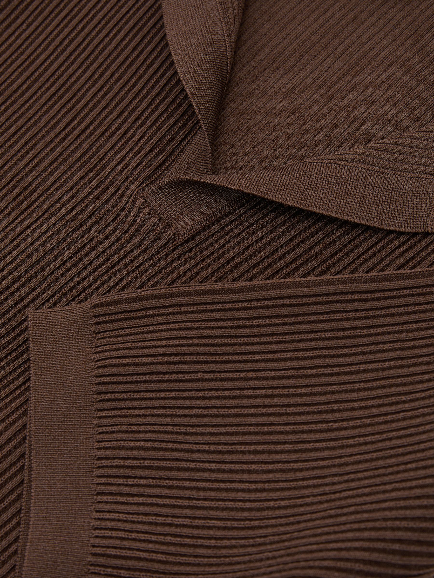 Rib-Knit Open-Collar Polo Shirt in Chocolate Brown - Image 6 of 6