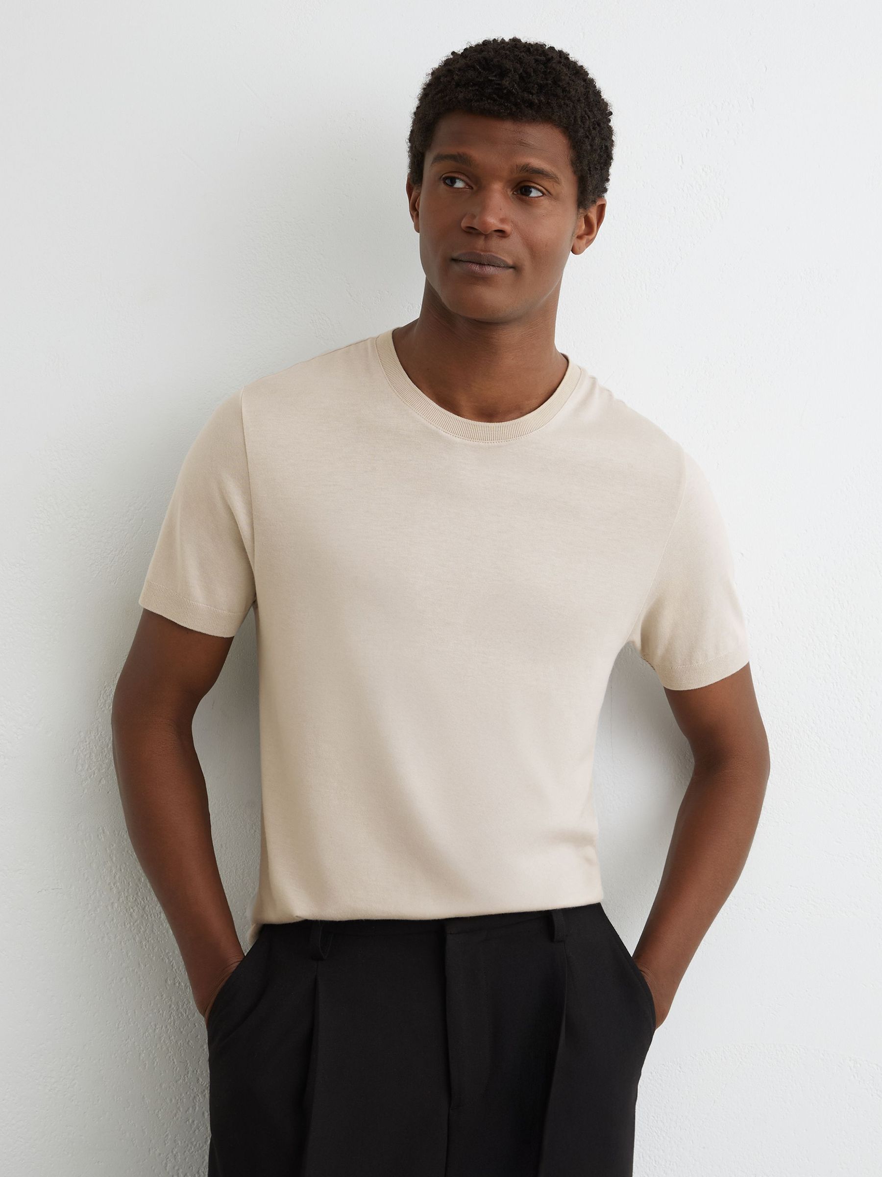 Cotton-Modal Crew-Neck Modern-Fit T-Shirt in Stone - Image 3 of 6