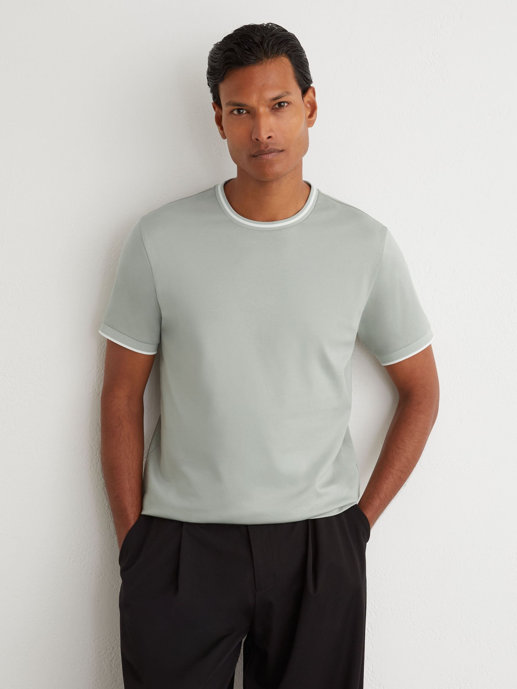 Air-Water Cotton Tipped Tailored-Fit T-Shirt in Light Sage Green - Image 1 of 5
