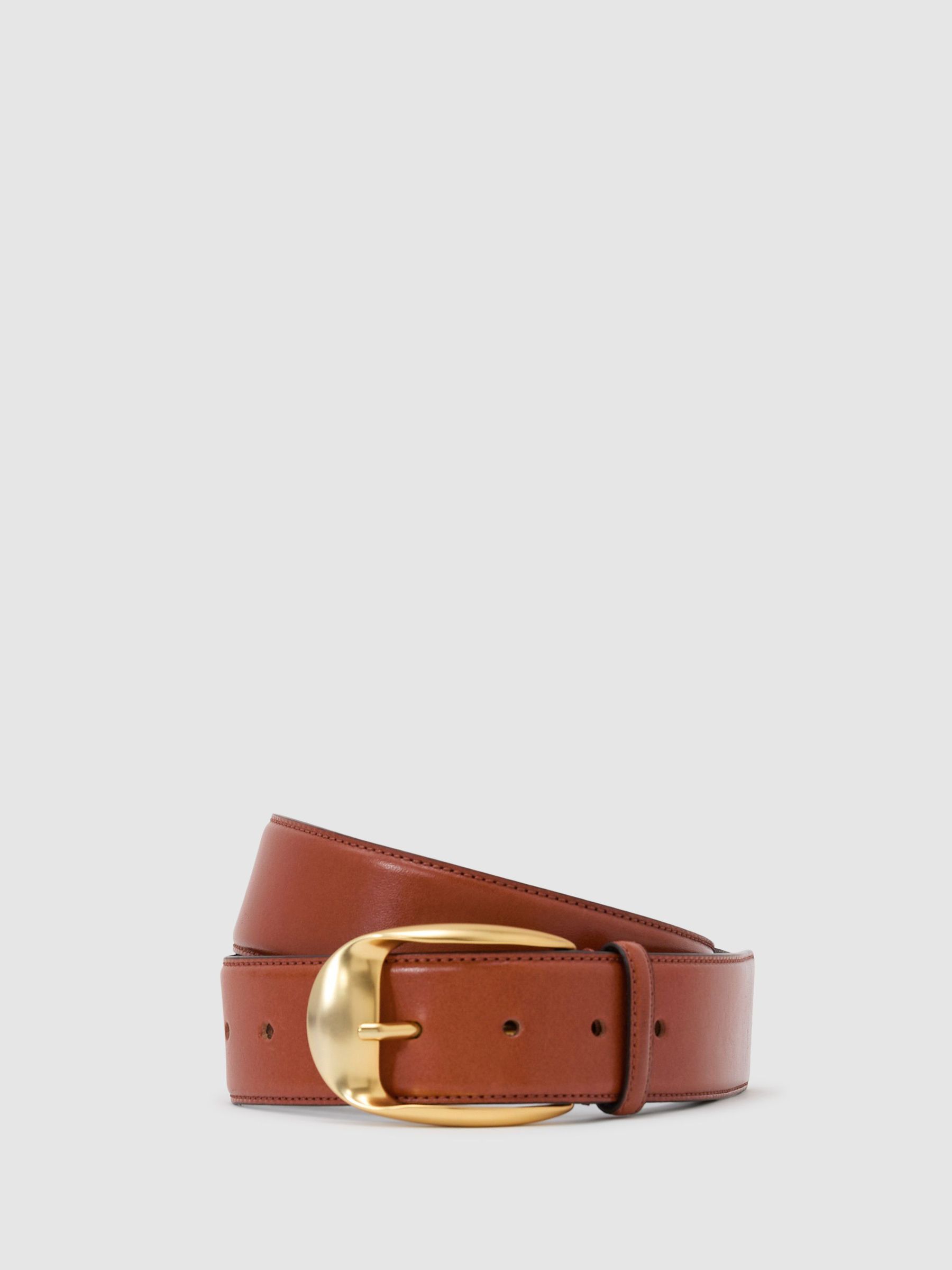 Leather Rounded-Buckle Belt in Tan - Image 2 of 5