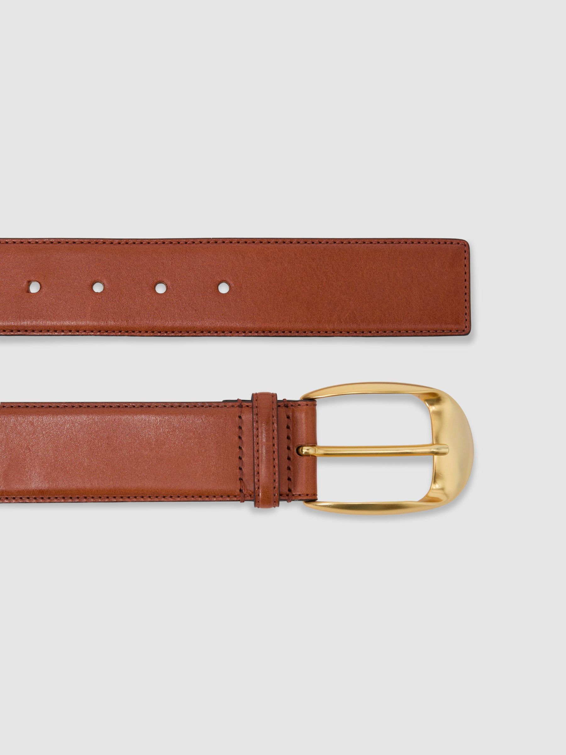 Leather Rounded-Buckle Belt in Tan - Image 5 of 5