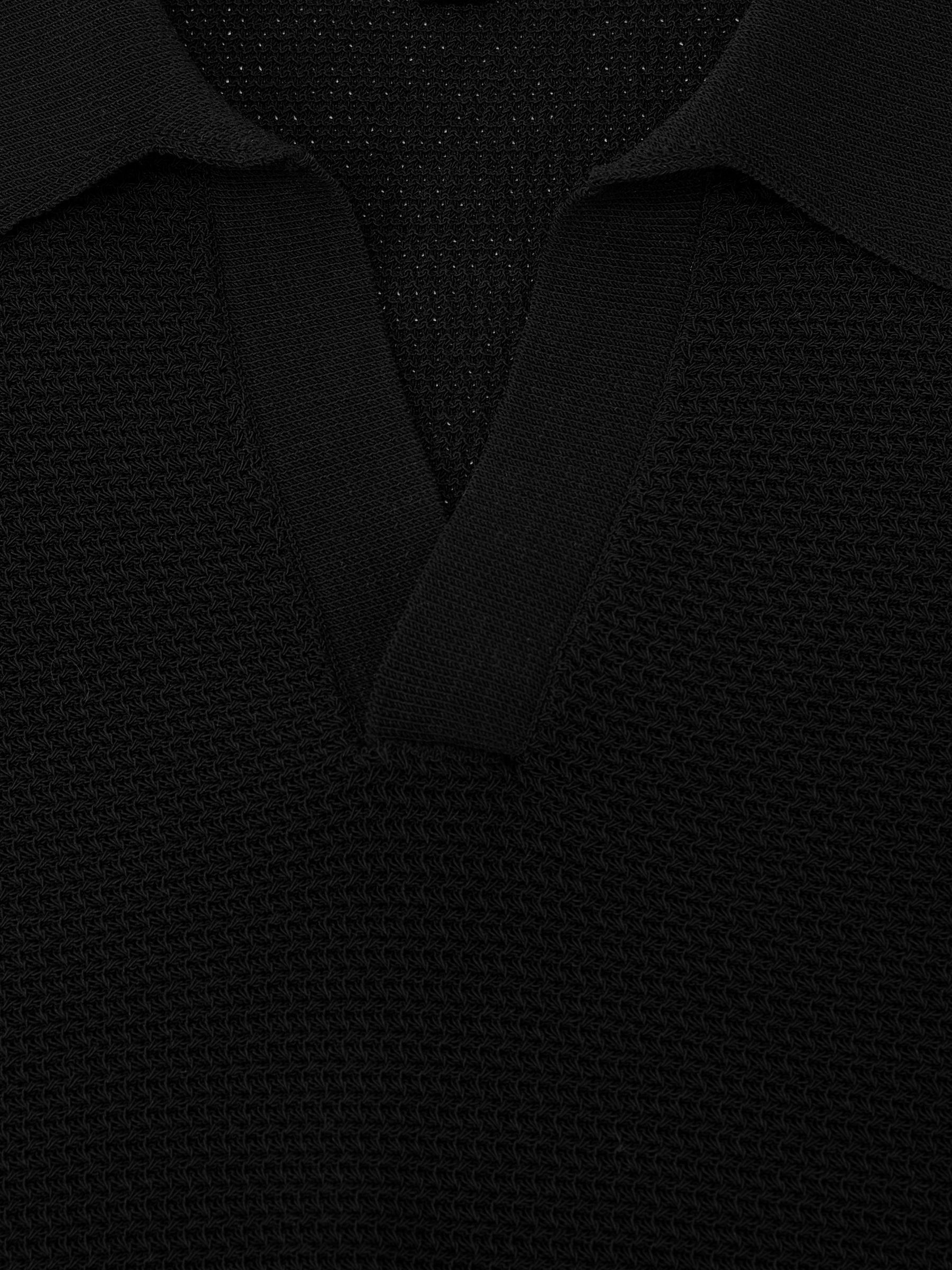 Cotton-Blend Basket-Stitch Open-Collar Polo Shirt in Black - Image 6 of 6
