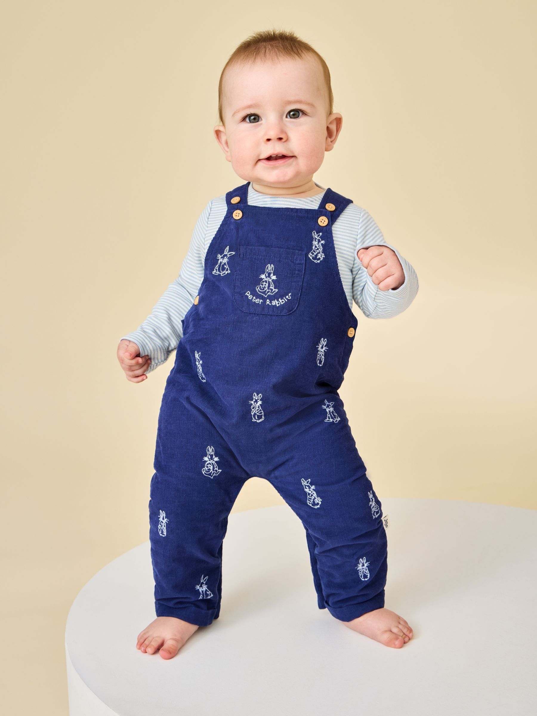 Navy Blue Peter Rabbit™ Embroidered Dungaree & Bodysuit Set - Image 1 of 8