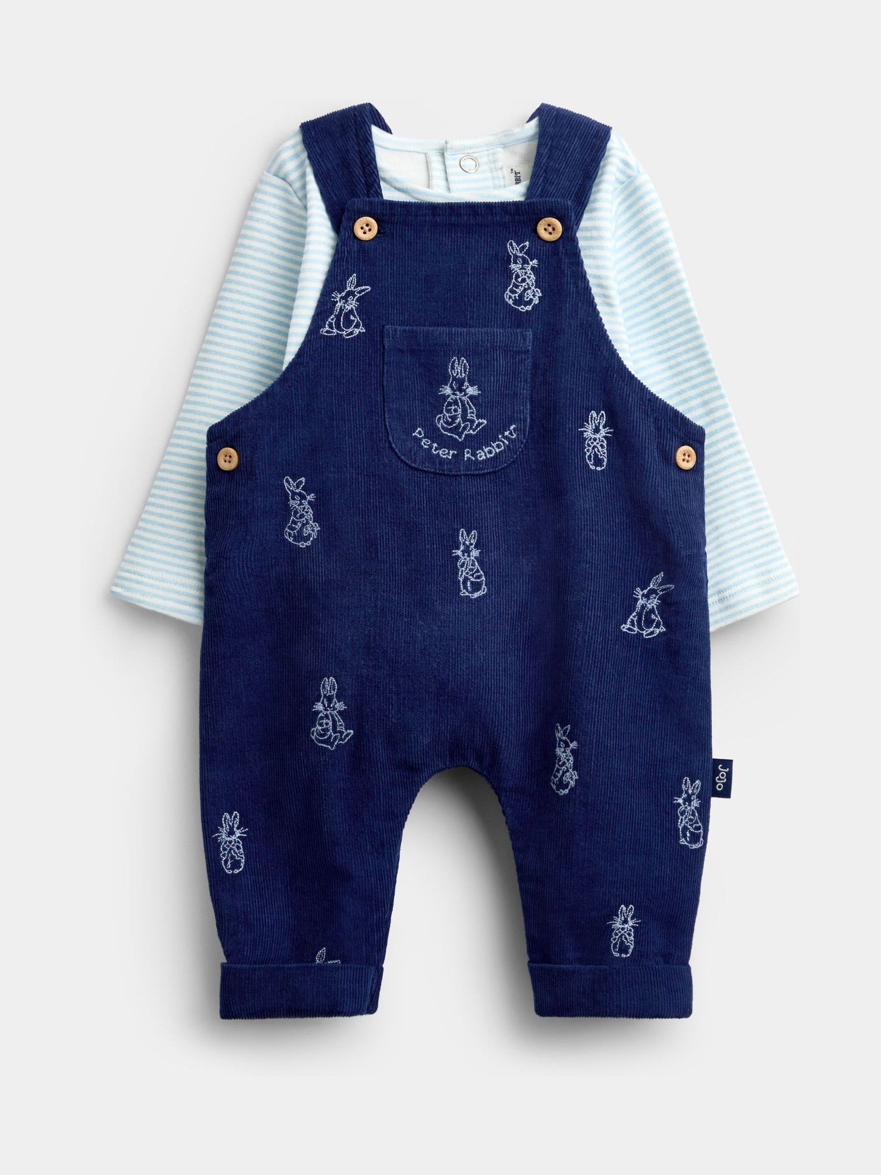 Navy Blue Peter Rabbit™ Embroidered Dungaree & Bodysuit Set - Image 3 of 8