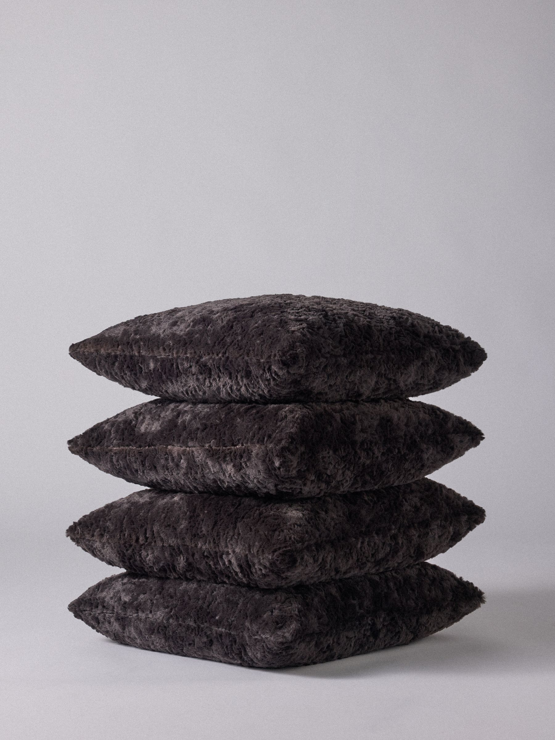 The Set 4 Pack Chocolate Brown 50x50 Faux Fur Cushion Covers - Image 2 of 3