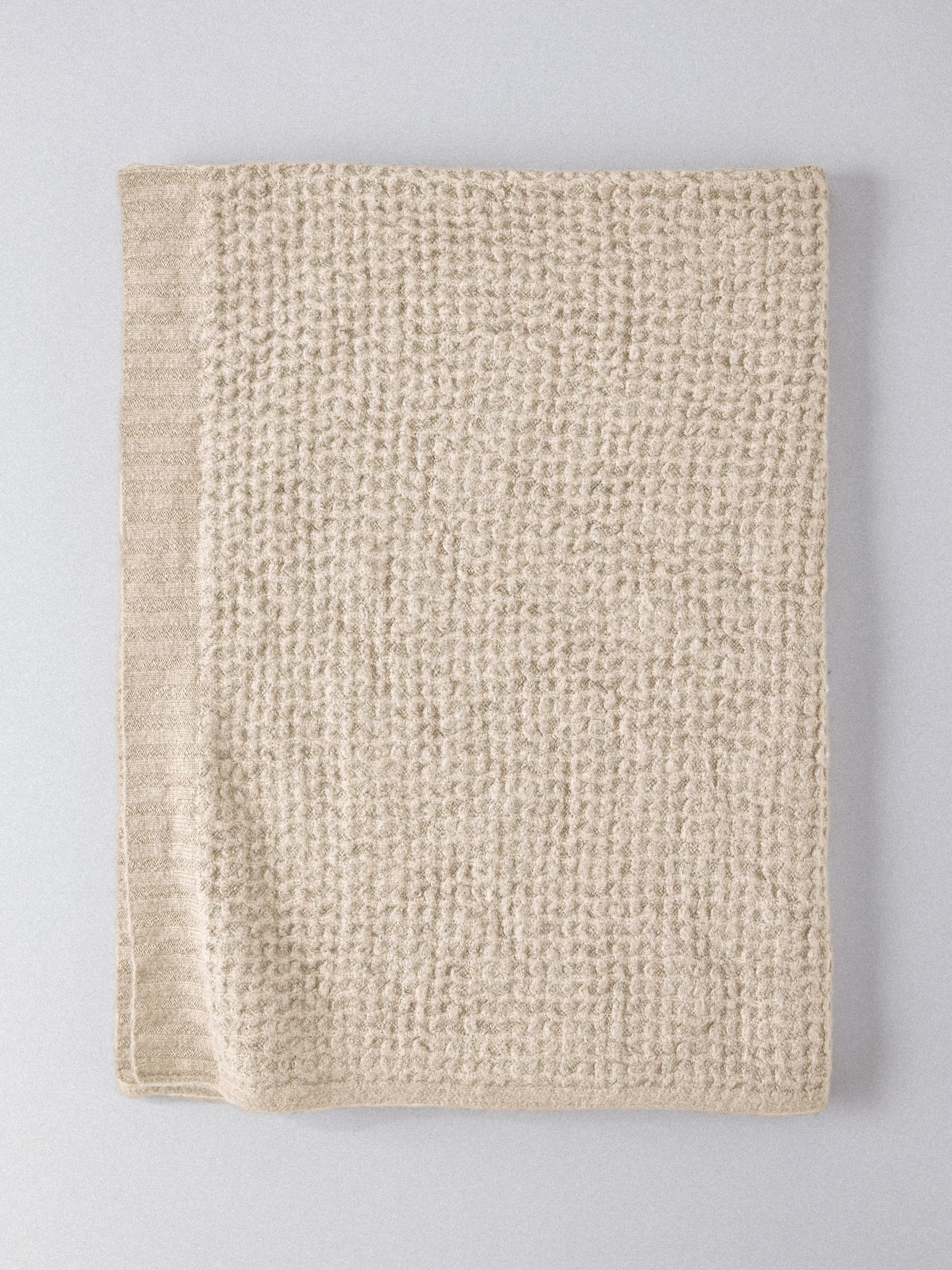 The Set 2 Pack Sage Green/Cream Ribbed Waffle Knitted Throws - Image 4 of 5