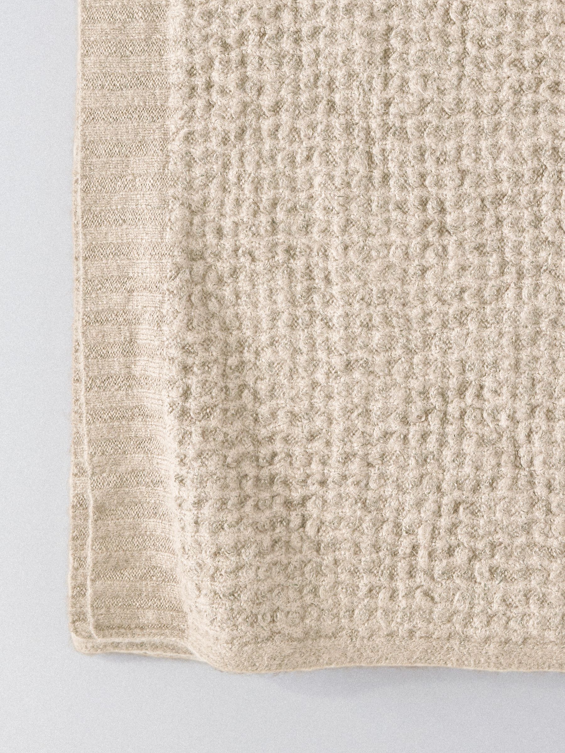 The Set 2 Pack Sage Green/Cream Ribbed Waffle Knitted Throws - Image 5 of 5