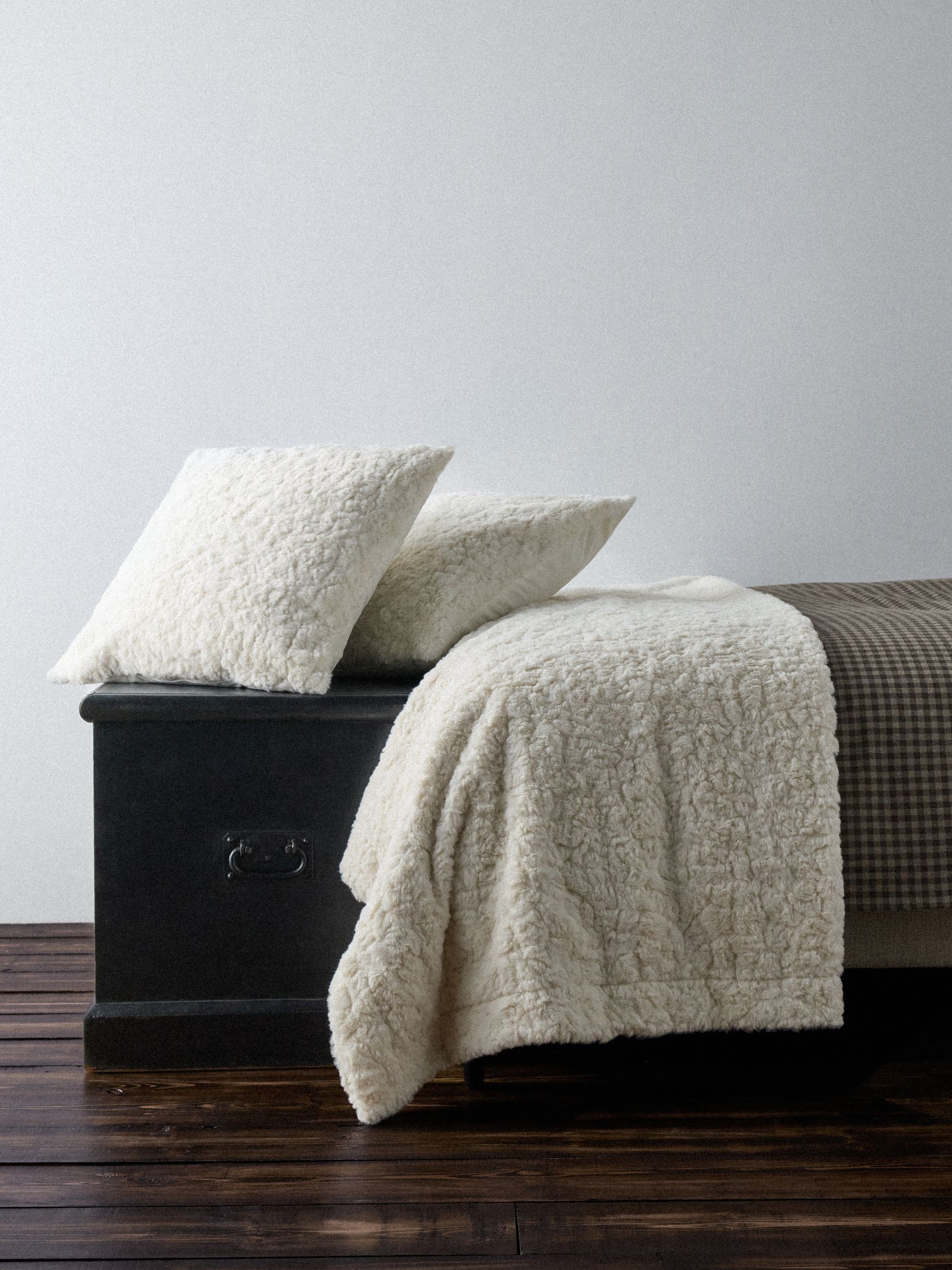 The Set 3 Piece Cream Textured Faux Fur Throw and Cushion Covers - Image 1 of 4
