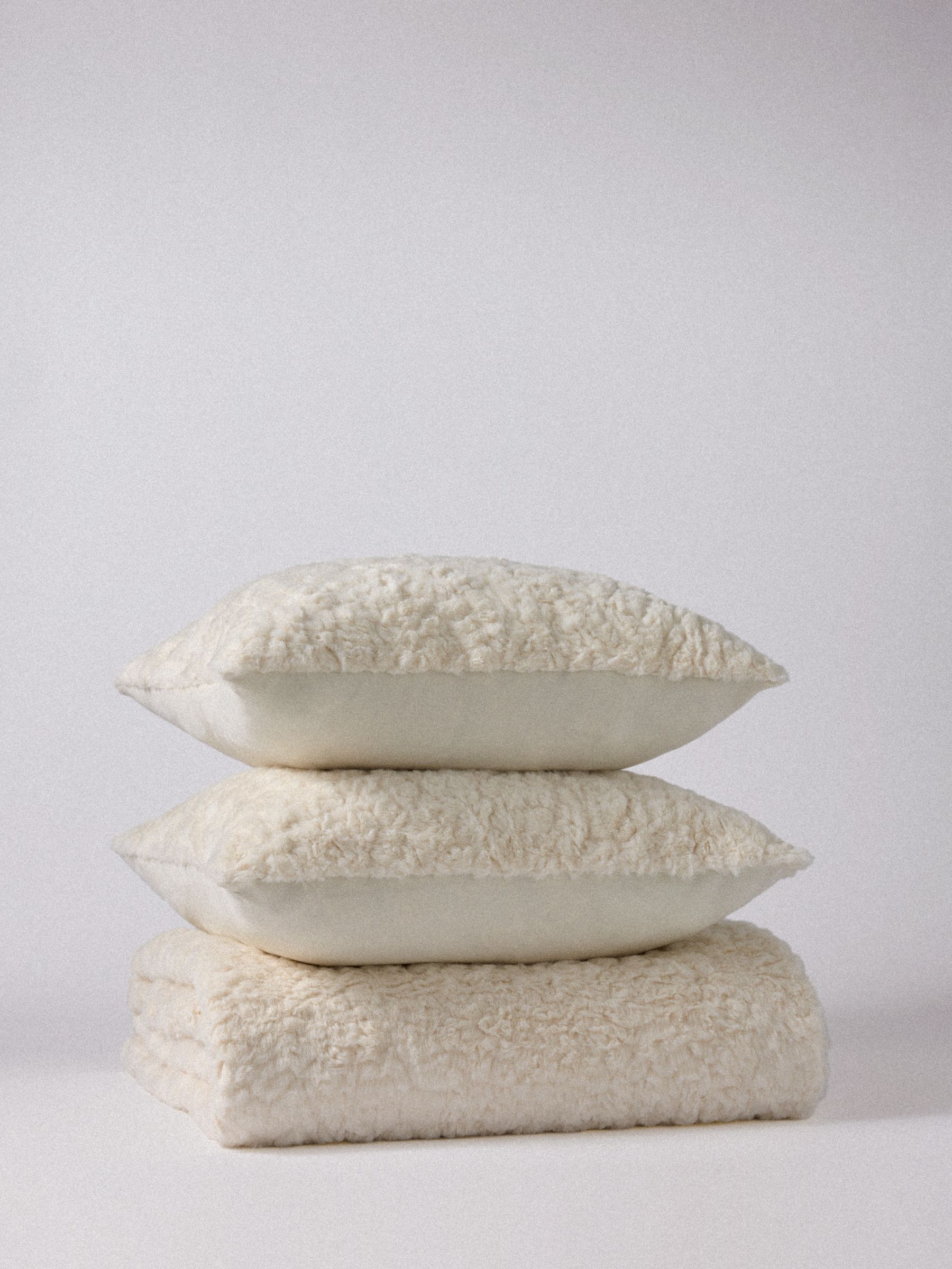 The Set 3 Piece Cream Textured Faux Fur Throw and Cushion Covers - Image 3 of 4