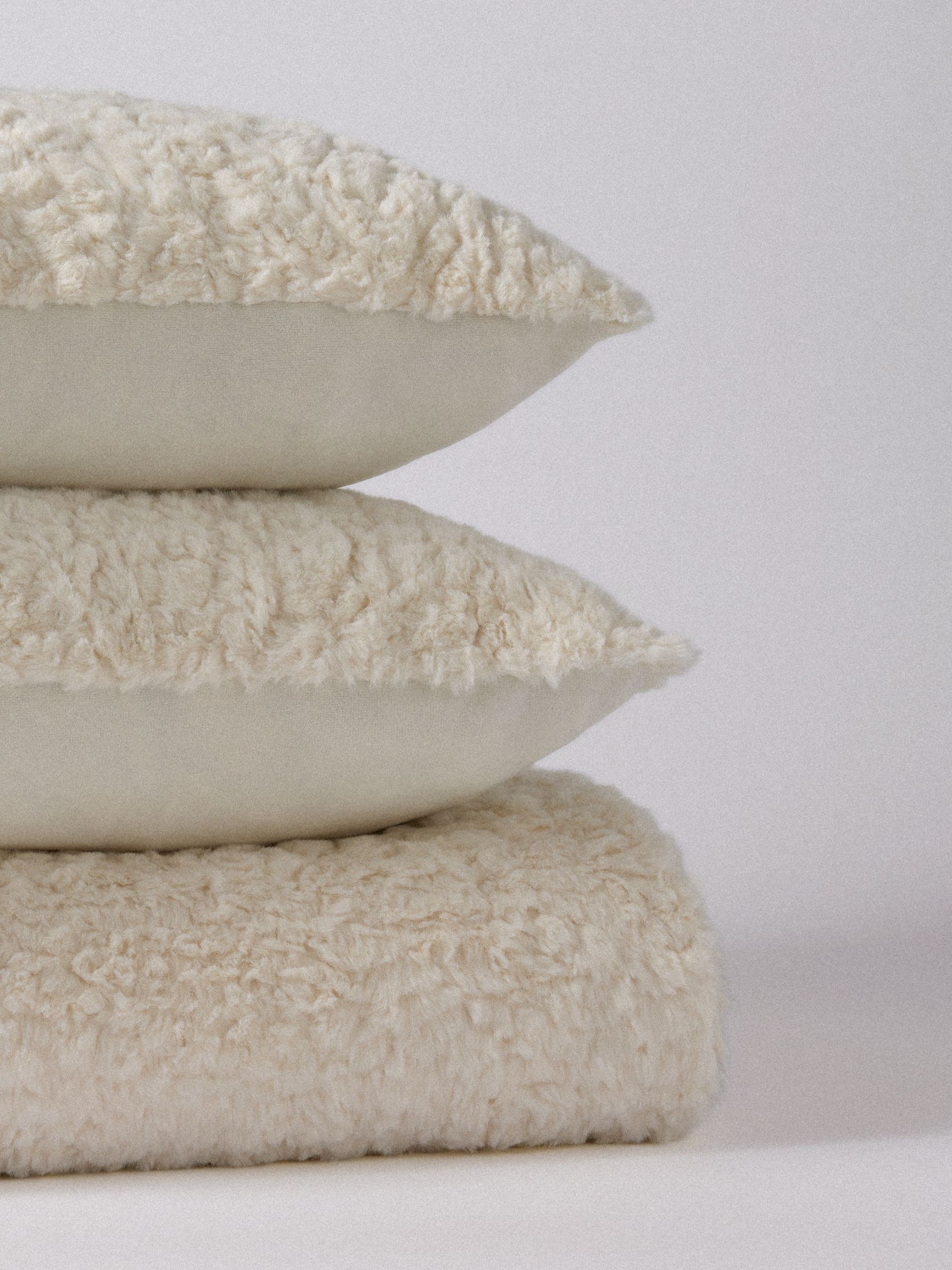 The Set 3 Piece Cream Textured Faux Fur Throw and Cushion Covers - Image 4 of 4