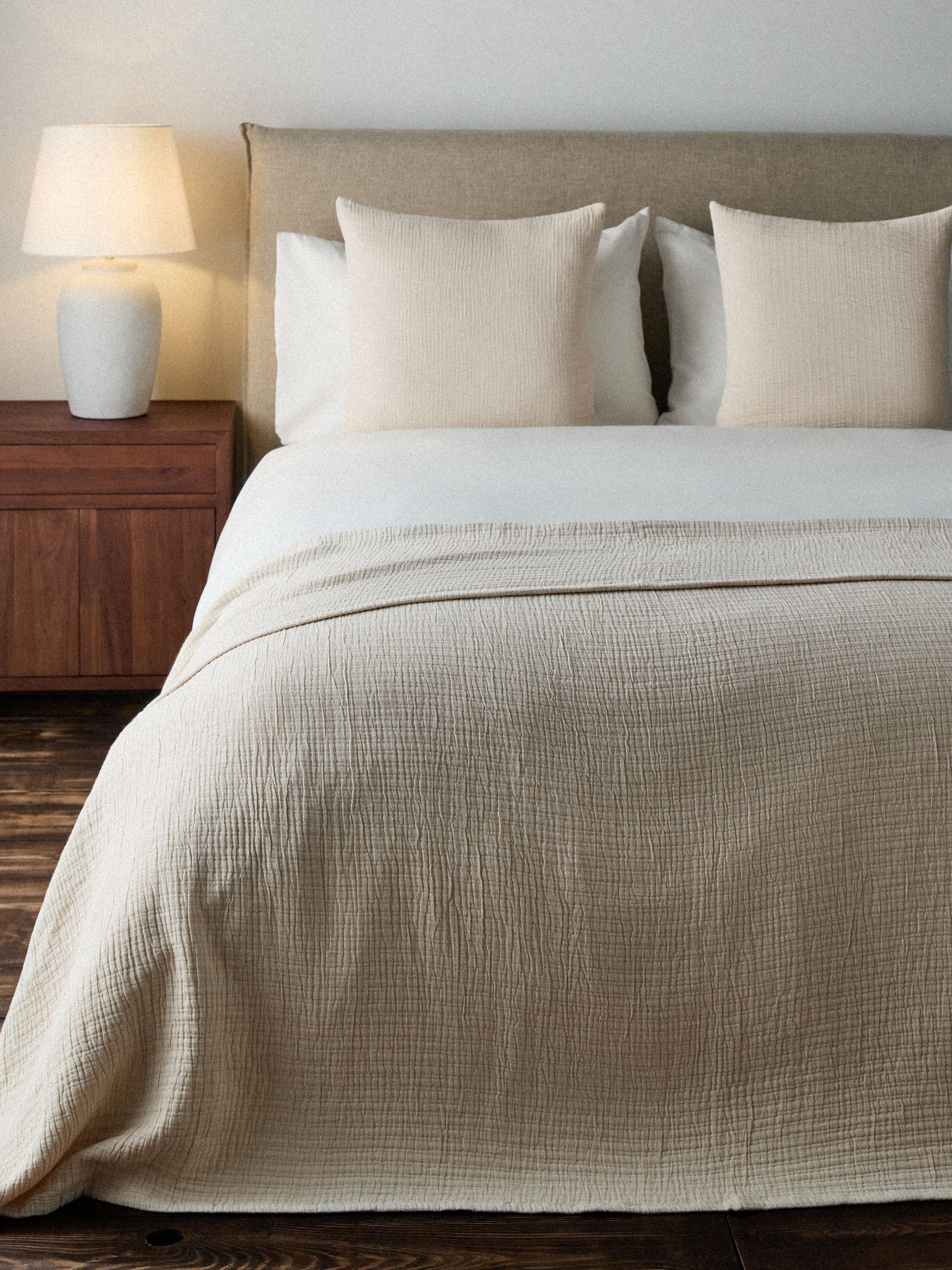 The Set 3 Piece Natural Crinkle Muslin Throw and Cushion Covers - Image 1 of 4