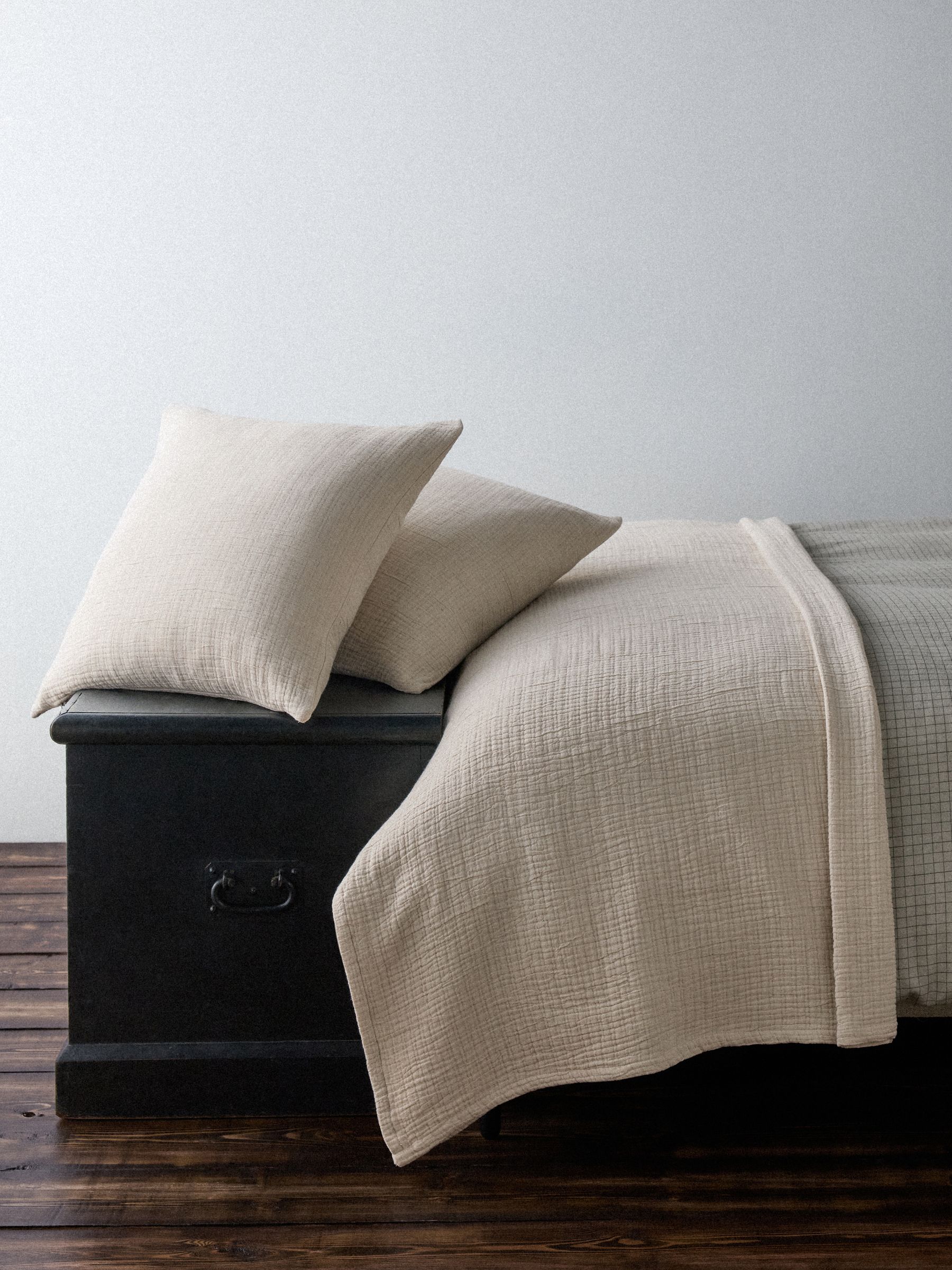 The Set 3 Piece Natural Crinkle Muslin Throw and Cushion Covers - Image 2 of 4