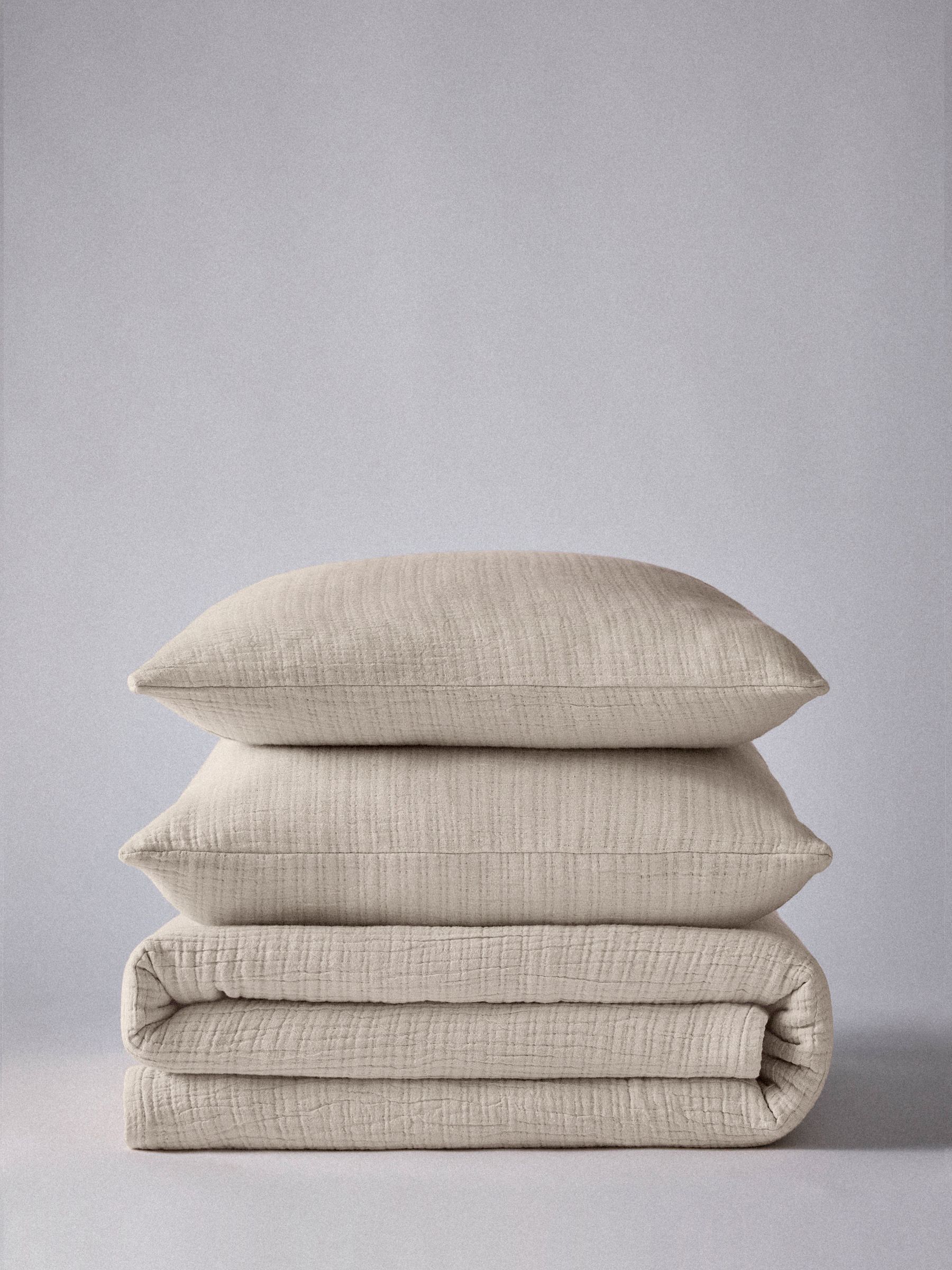 The Set 3 Piece Natural Crinkle Muslin Throw and Cushion Covers - Image 3 of 4
