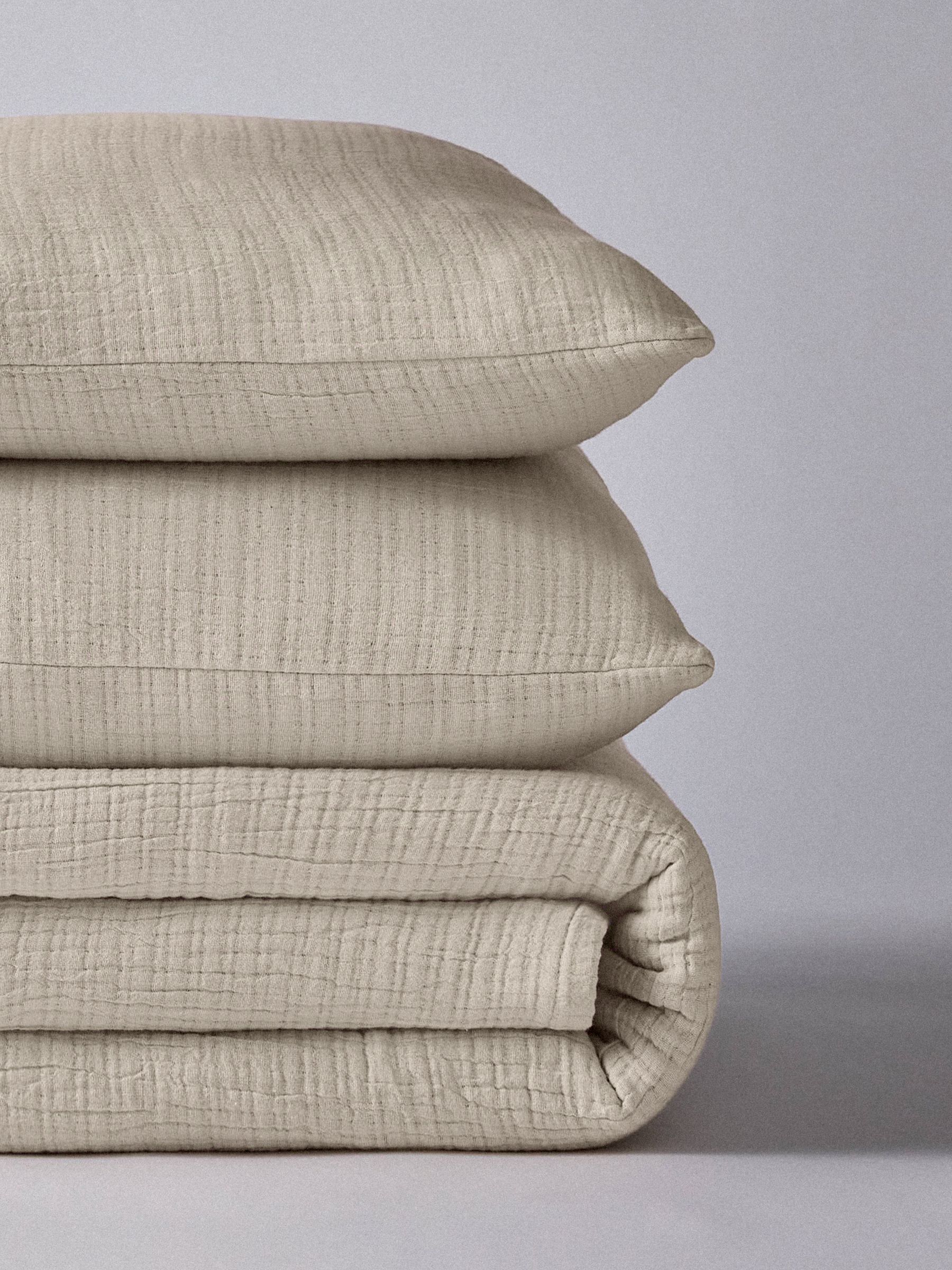 The Set 3 Piece Natural Crinkle Muslin Throw and Cushion Covers - Image 4 of 4