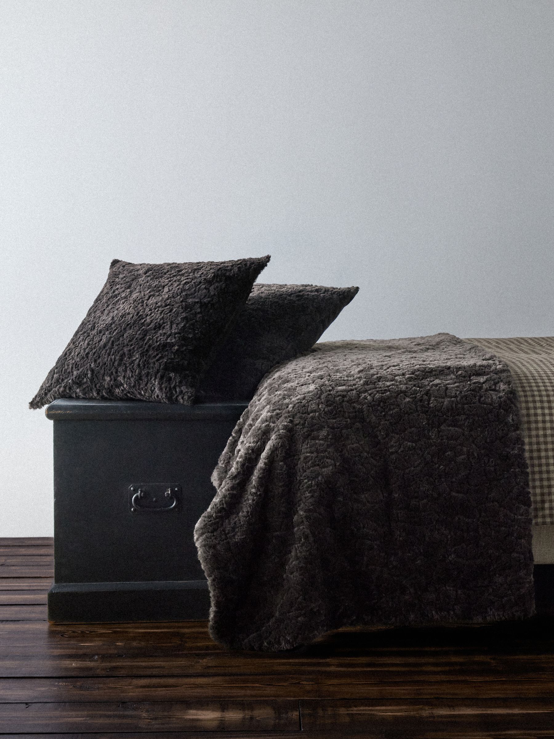 The Set 3 Piece Chocolate Textured Faux Fur Throw and Cushion Covers - Image 1 of 4