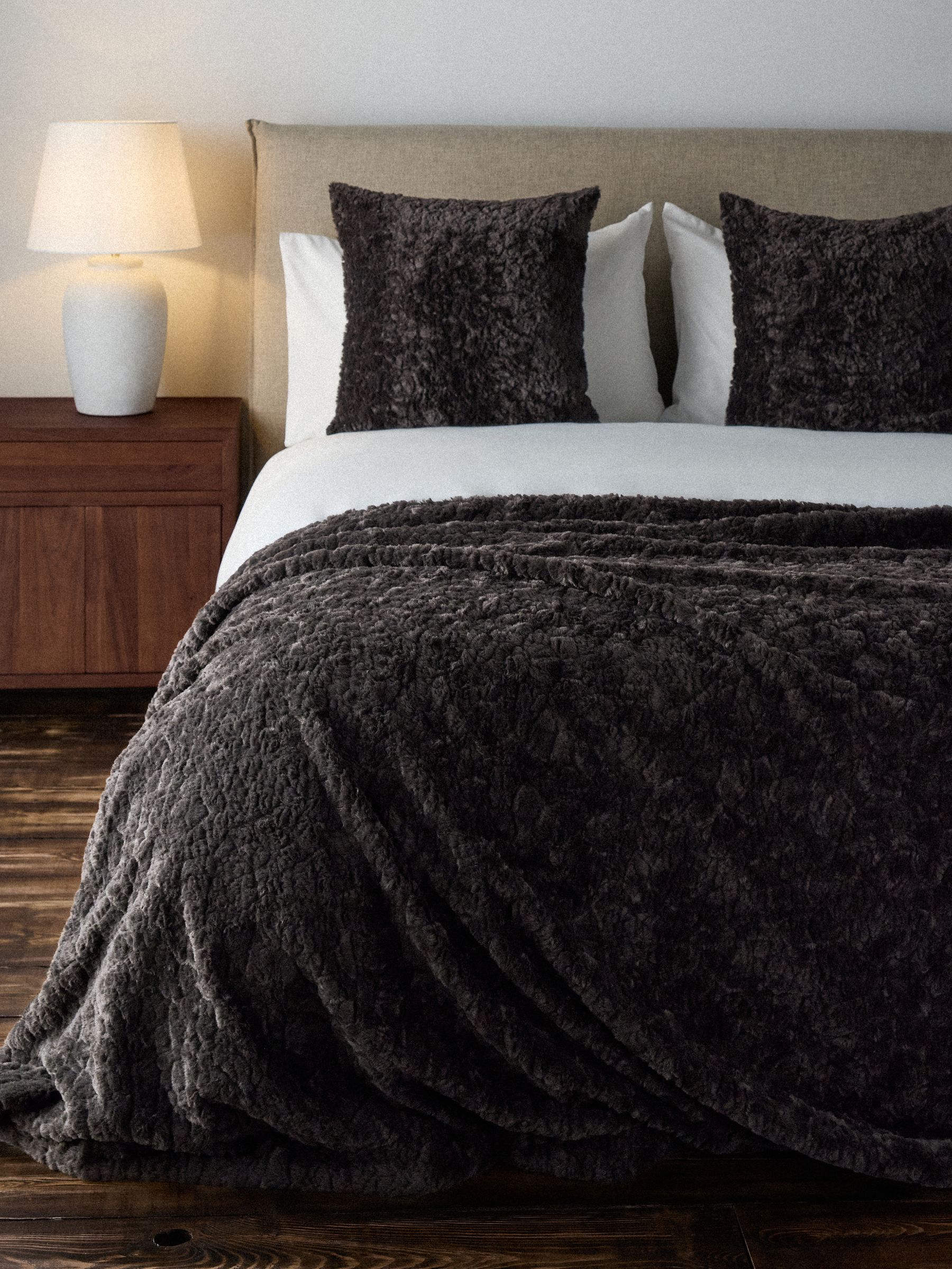 The Set 3 Piece Chocolate Textured Faux Fur Throw and Cushion Covers - Image 2 of 4