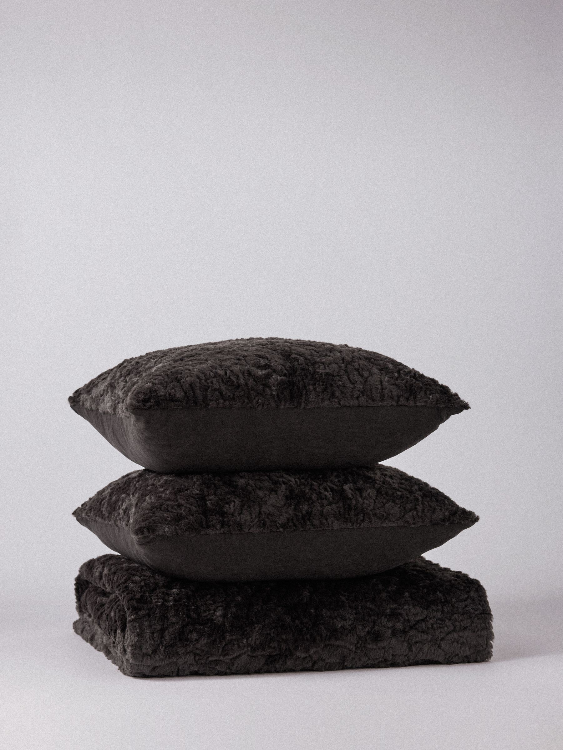 The Set 3 Piece Chocolate Textured Faux Fur Throw and Cushion Covers - Image 3 of 4