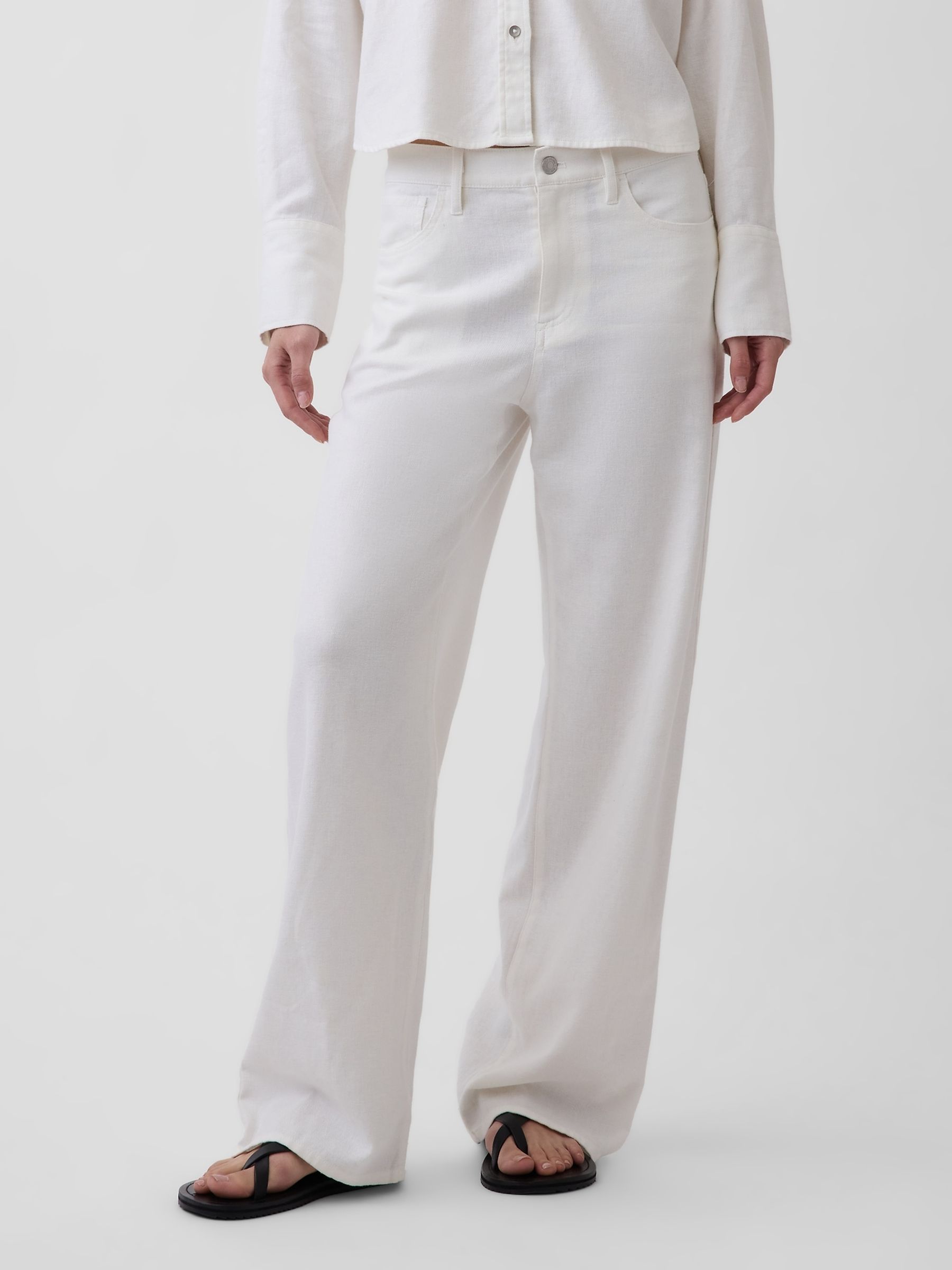 White Linen-Cotton Wide-Leg Trousers - Image 1 of 4