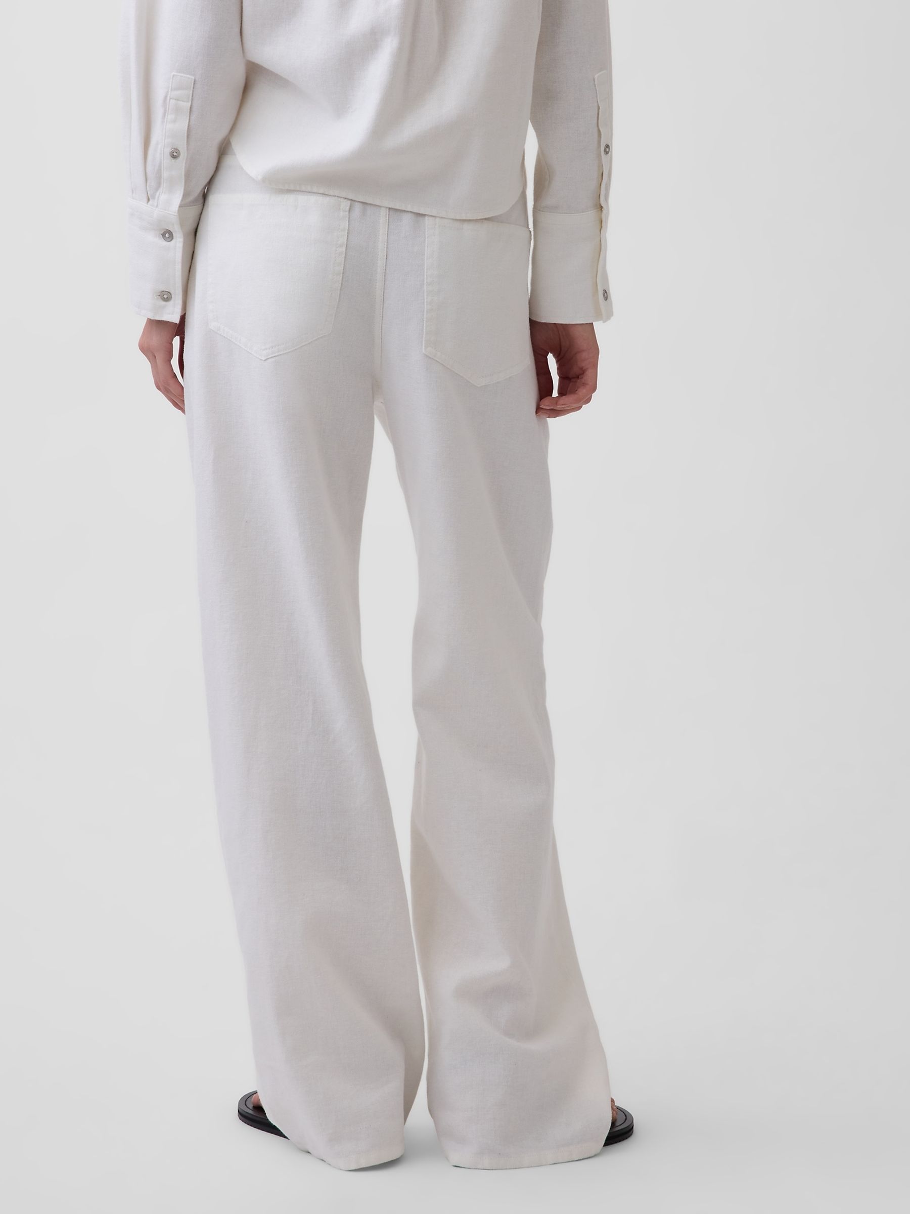 White Linen-Cotton Wide-Leg Trousers - Image 2 of 4