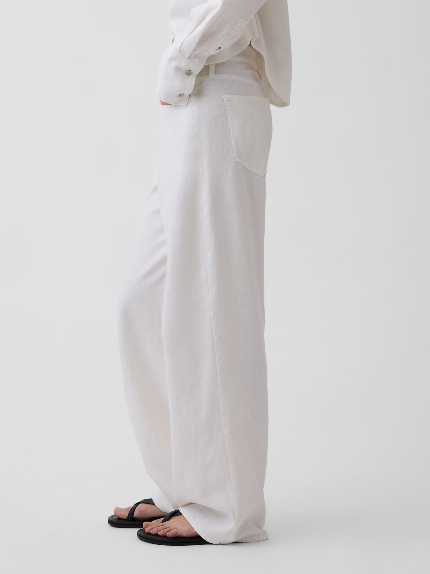 White Linen-Cotton Wide-Leg Trousers - Image 3 of 4