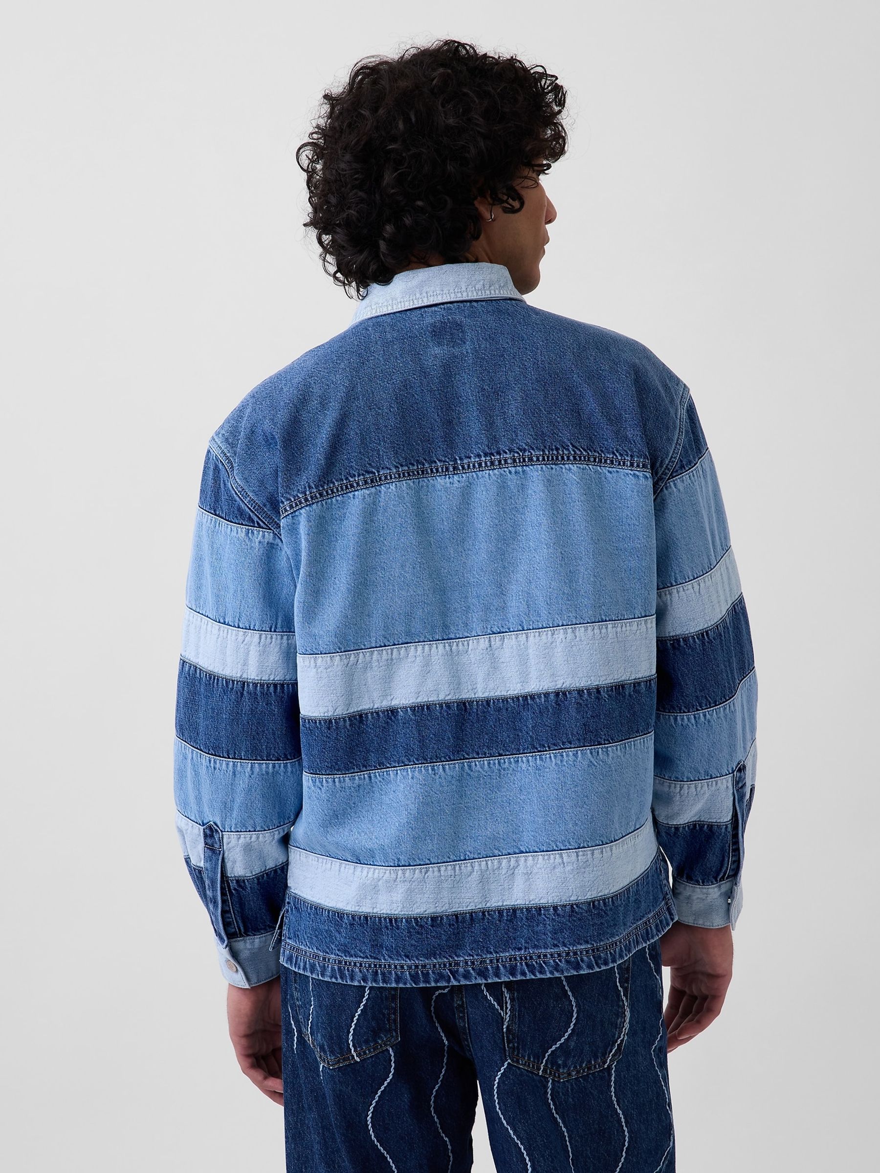 Gap x Harlem's Fashion Row Colourblock Denim Stripe Polo Shirt - Image 2 of 4