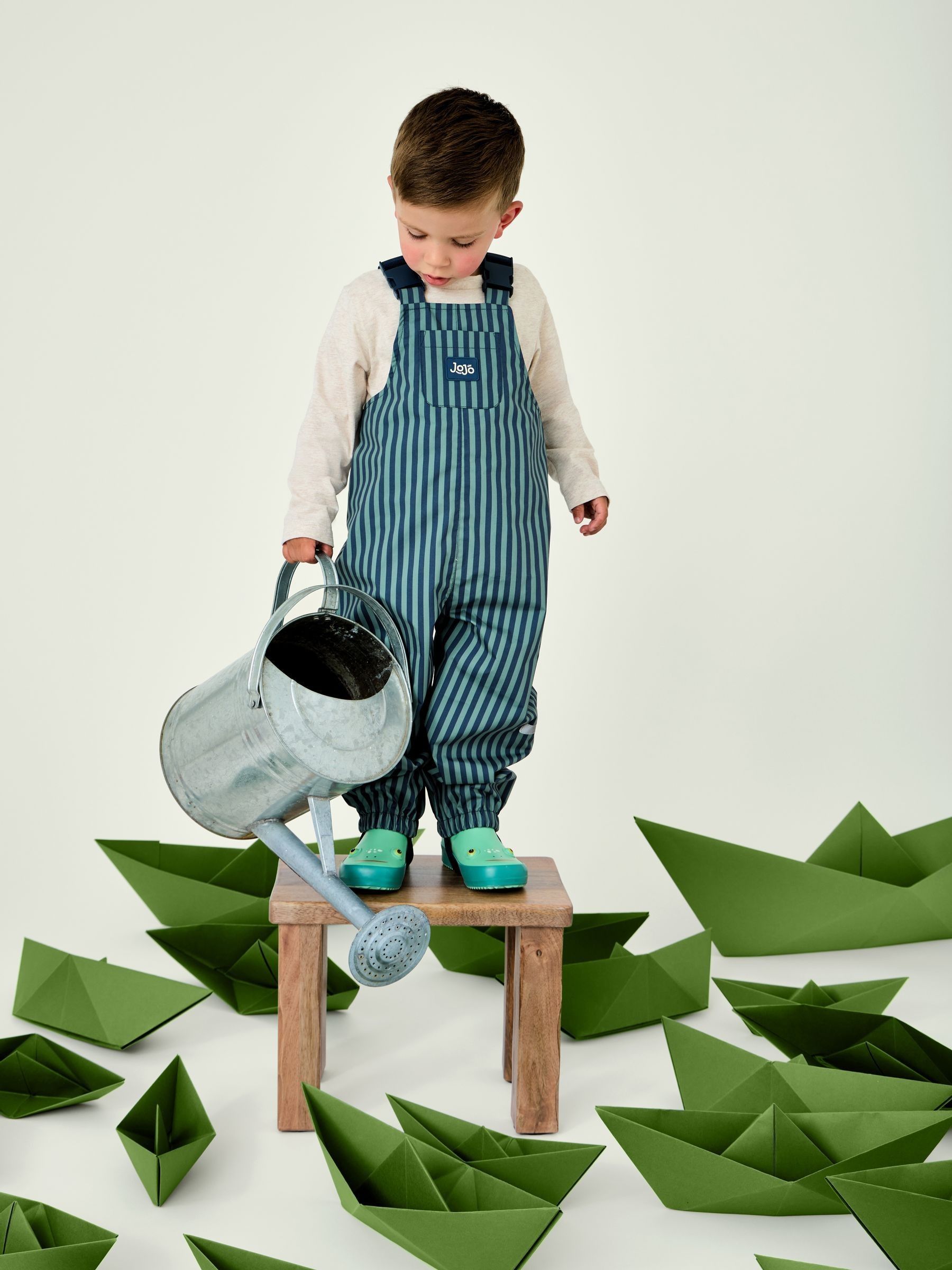 Green Stripe Pack-Away Waterproof Dungarees - Image 1 of 6 Green Stripe Pack-Away Waterproof Dungarees - Image 1 of 6