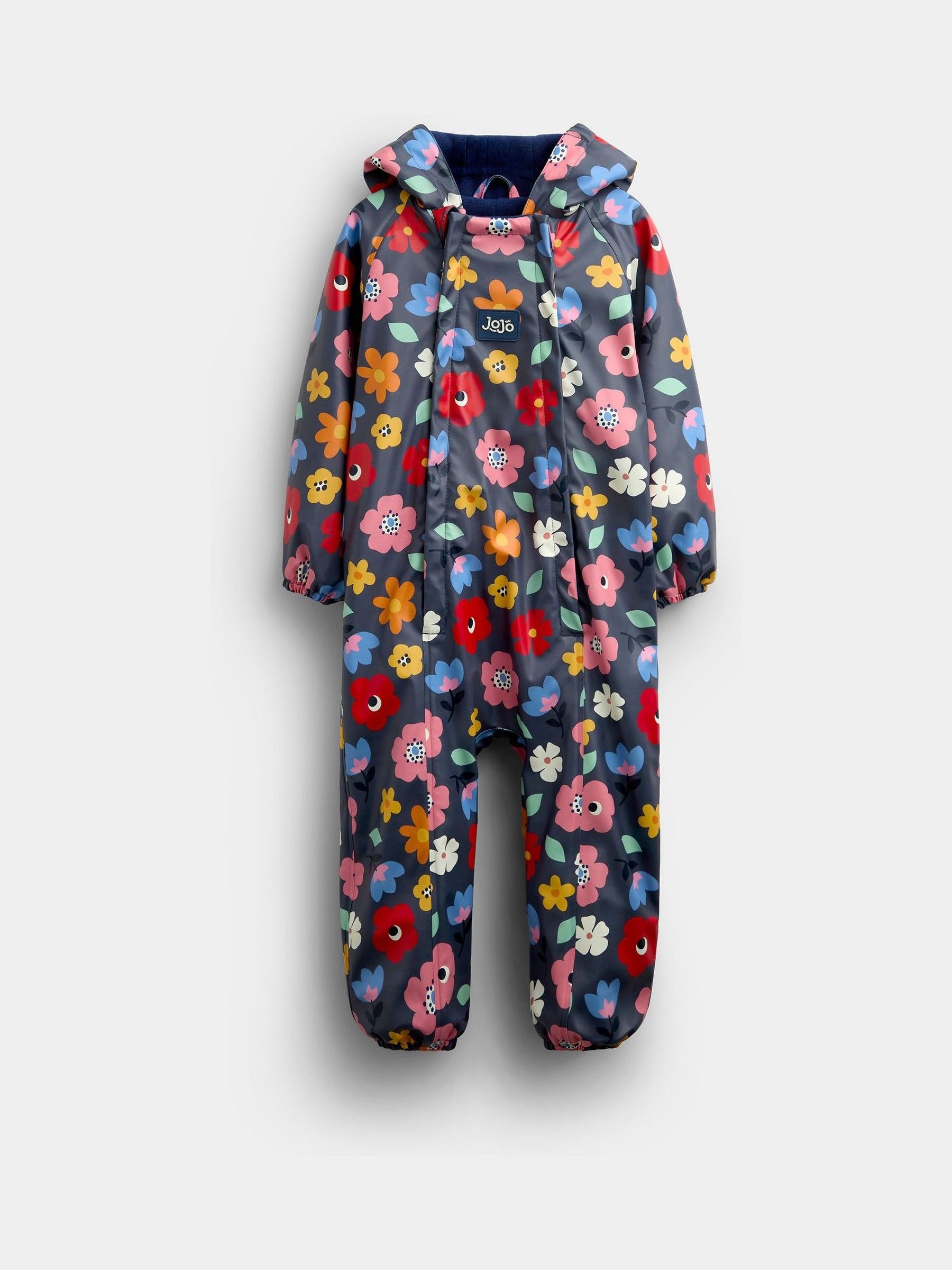 Navy Floral Waterproof Fleece Lined All-In-One Puddlesuit - Image 1 of 5 Navy Floral Waterproof Fleece Lined All-In-One Puddlesuit - Image 1 of 5