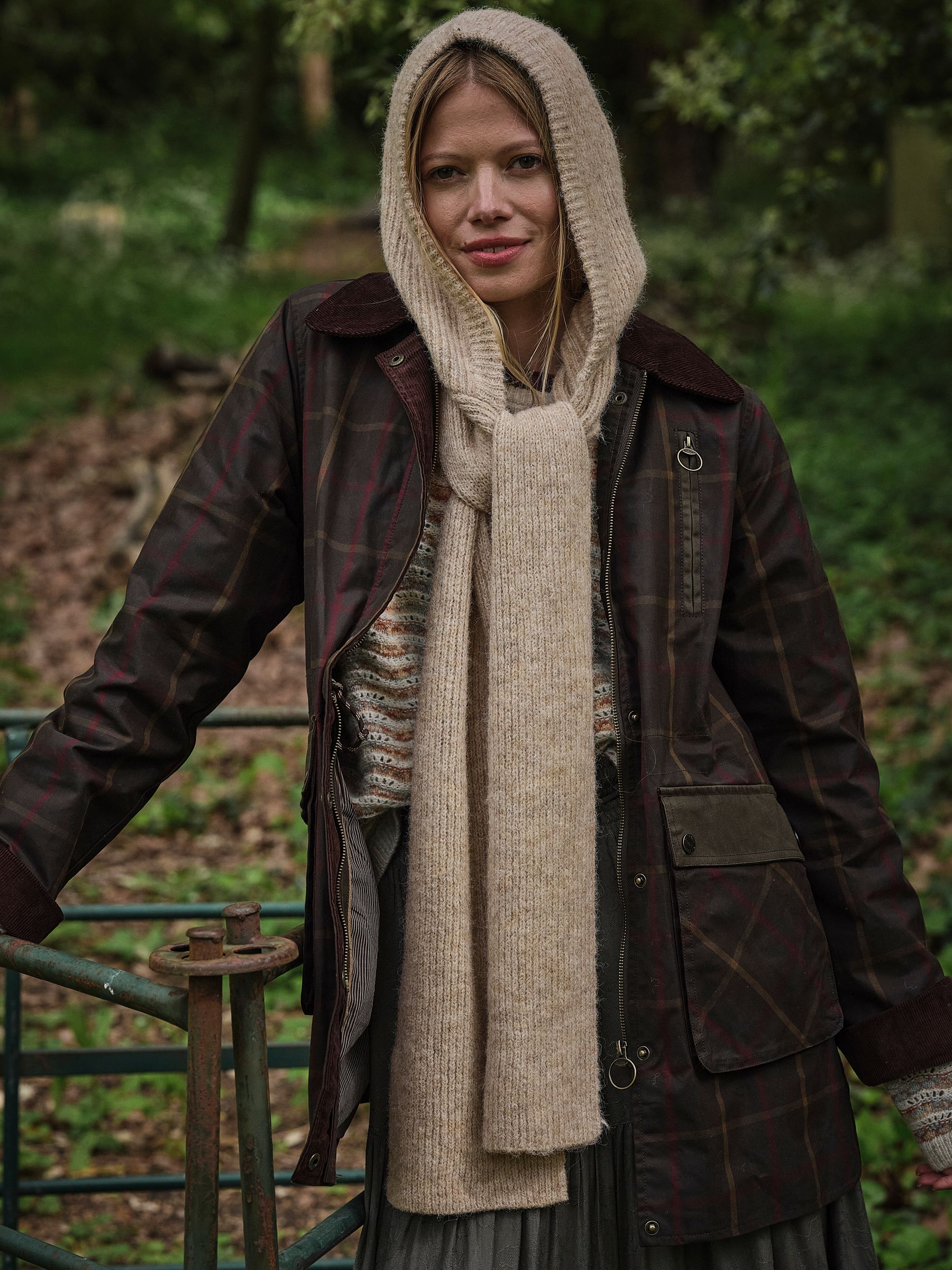 Oatmeal Ribbed Hooded Scarf - Image 1 of 7 Oatmeal Ribbed Hooded Scarf - Image 1 of 7